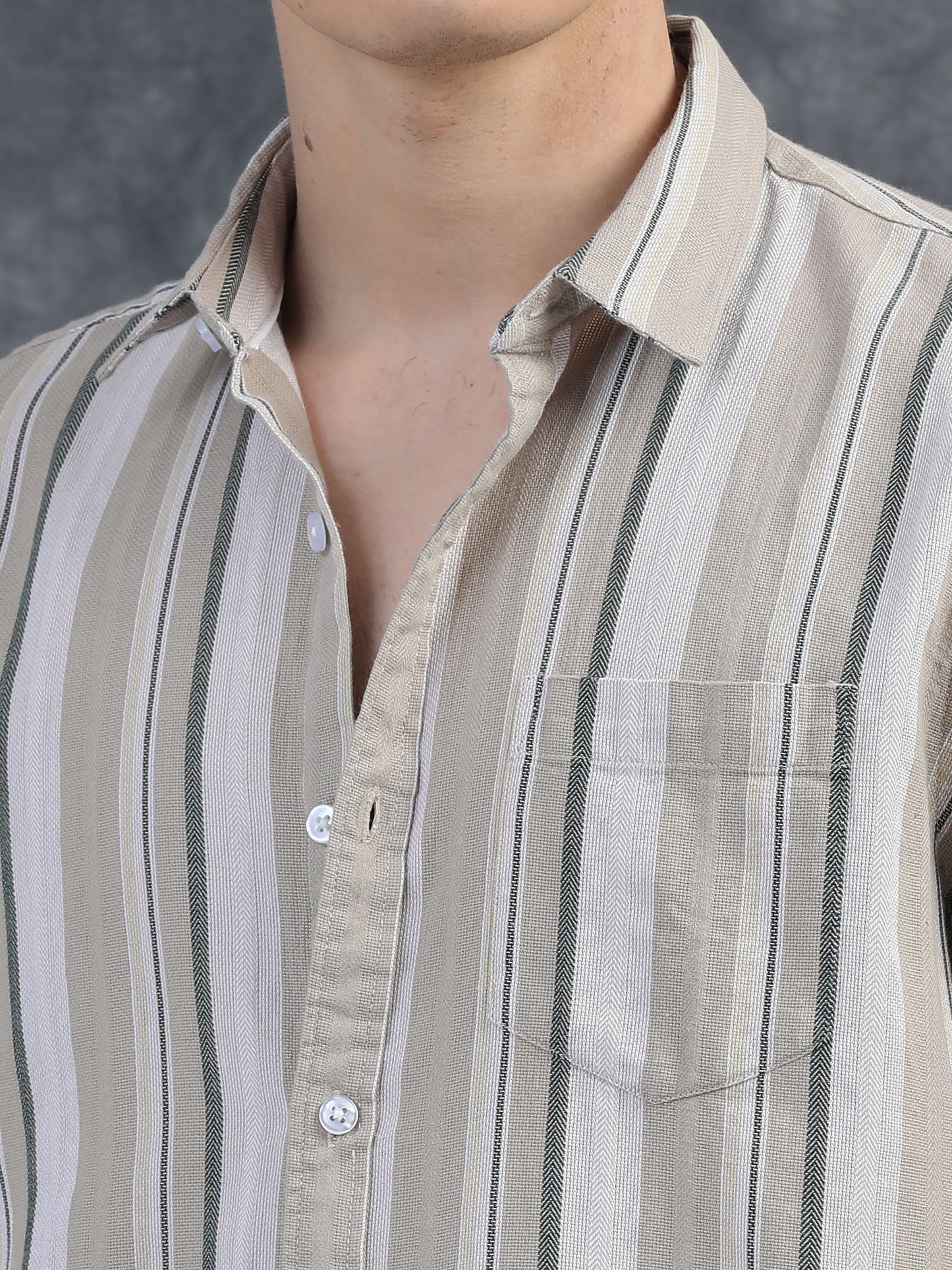 Beige with white Striped Shirt