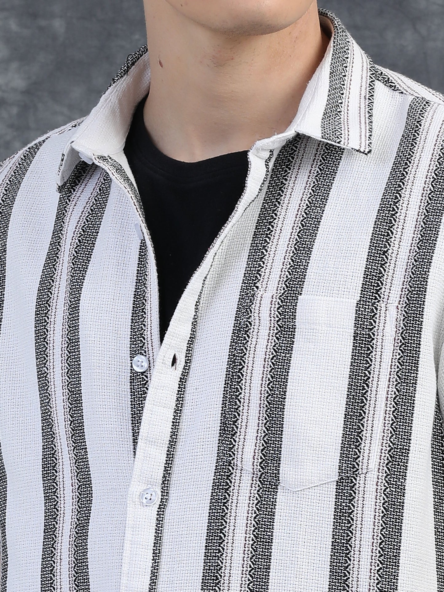 White with Thin Dark Grey Striped Shirt
