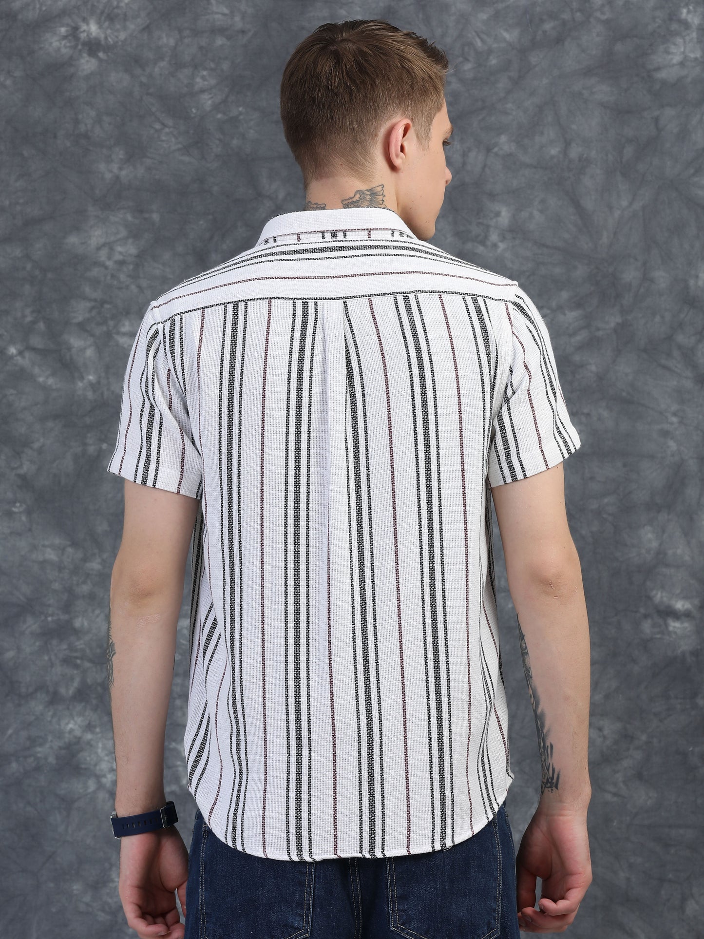 Black and Thin Red Stripes Striped Shirt