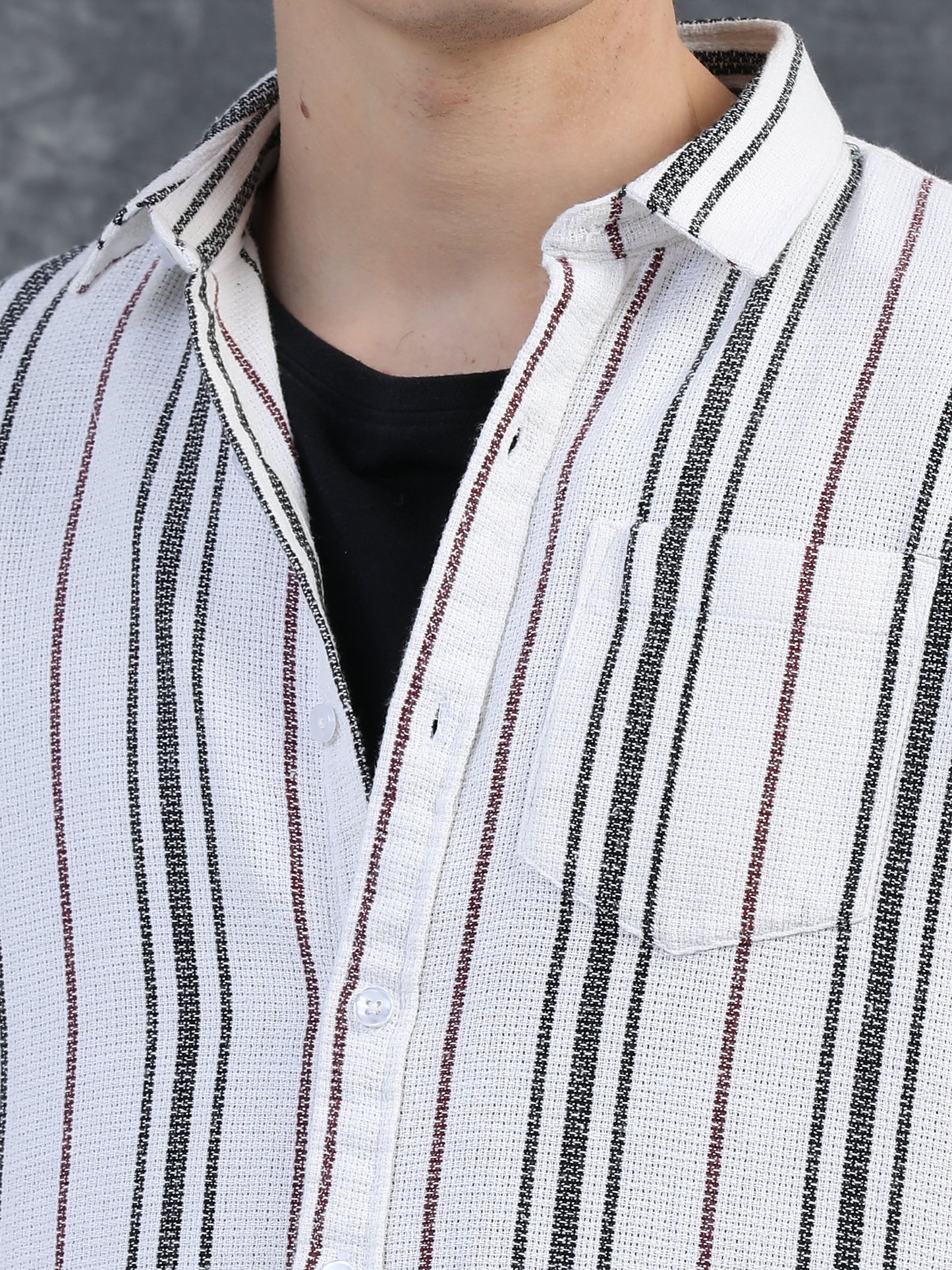 Black and Thin Red Stripes Striped Shirt