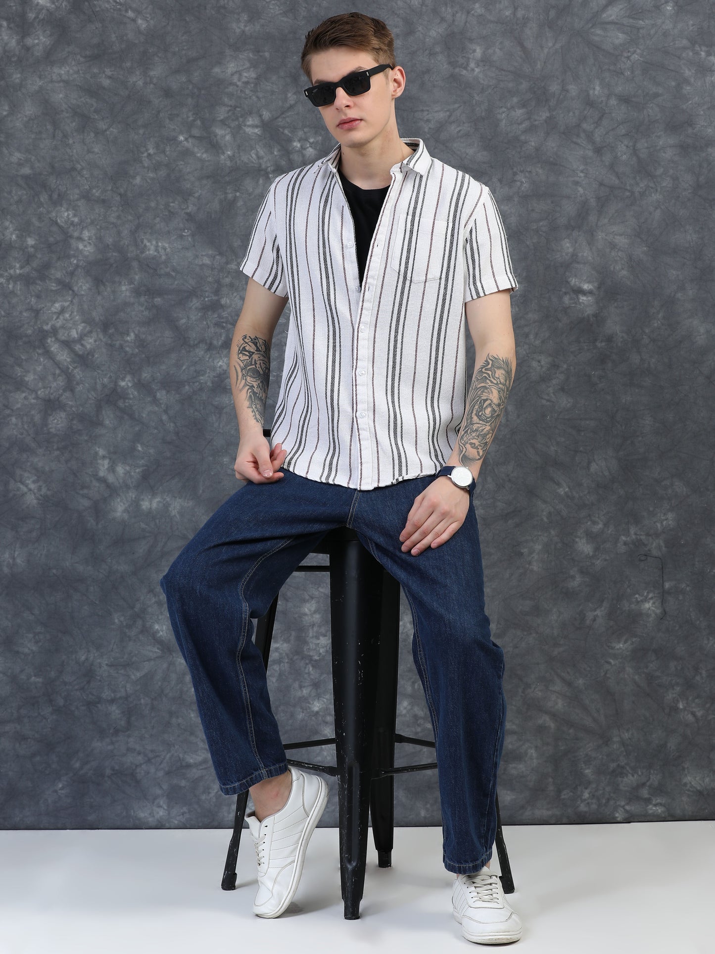 Black and Thin Red Stripes Striped Shirt