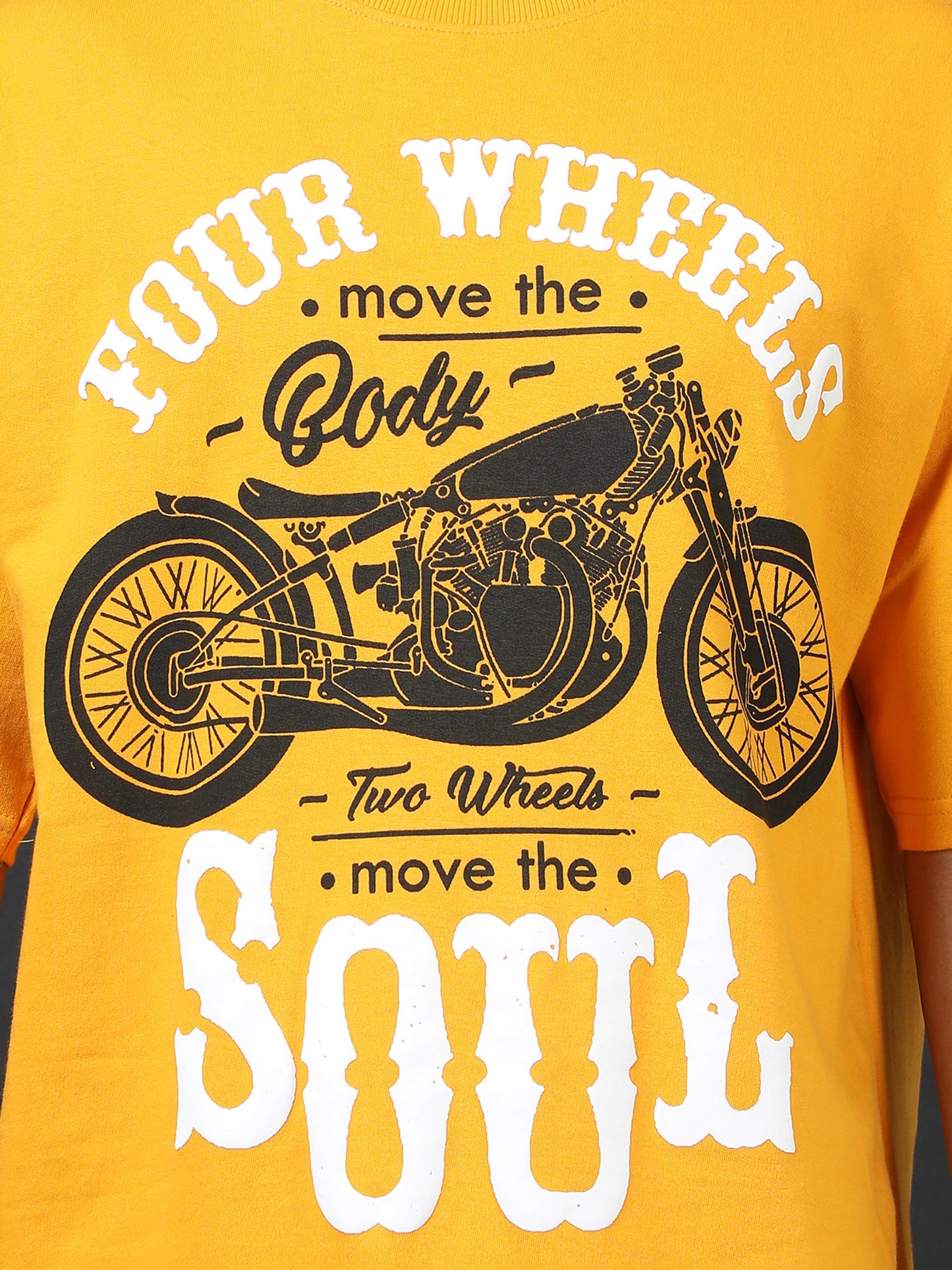 Four Wheels Soul Yellow Printed Oversized Tee
