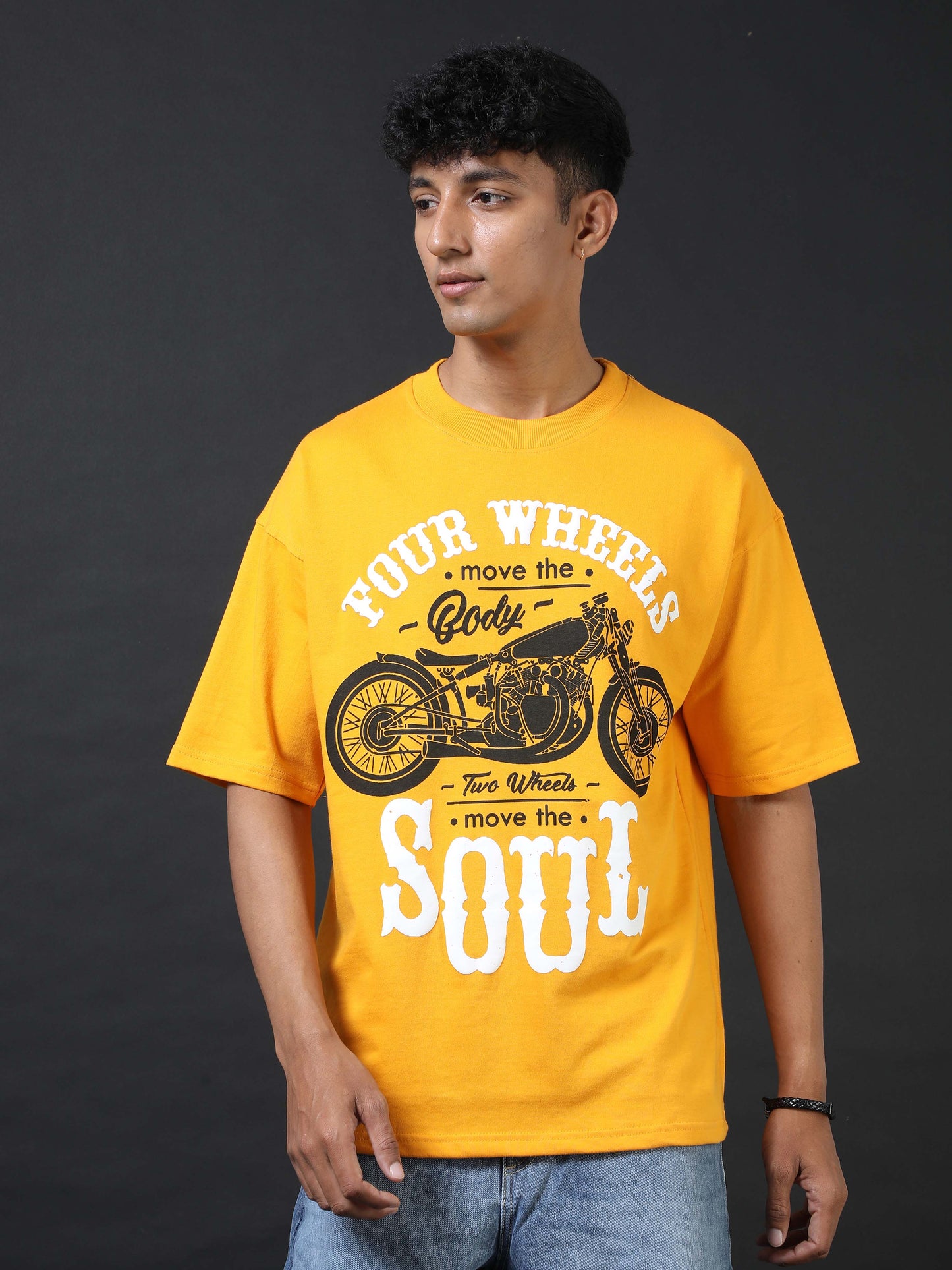 Four Wheels Soul Yellow Printed Oversized Tee