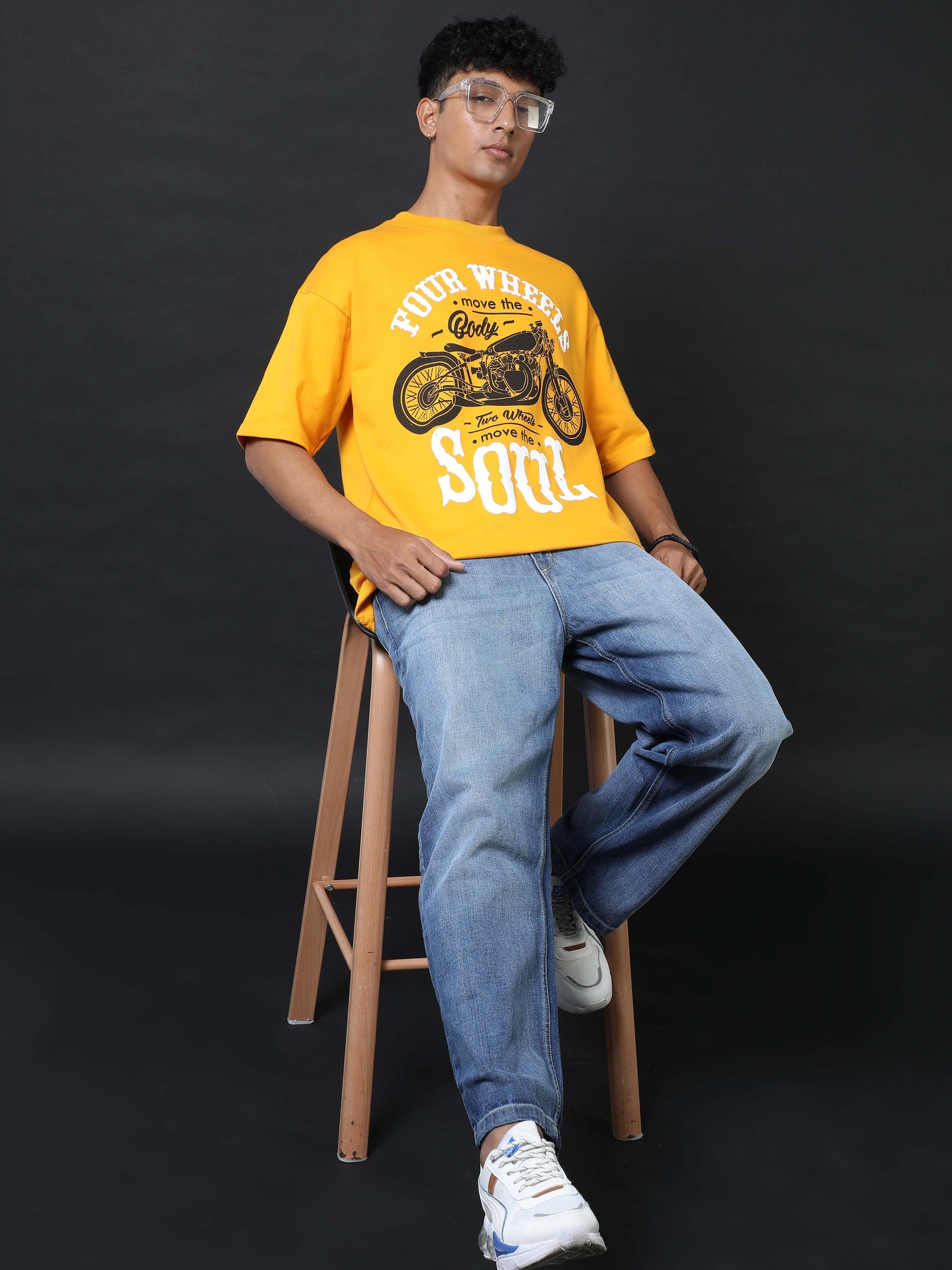 Four Wheels Soul Yellow Printed Oversized Tee