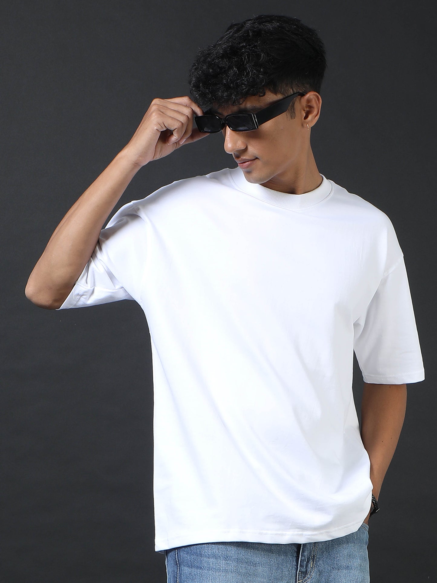 Space White Printed Oversized Tee