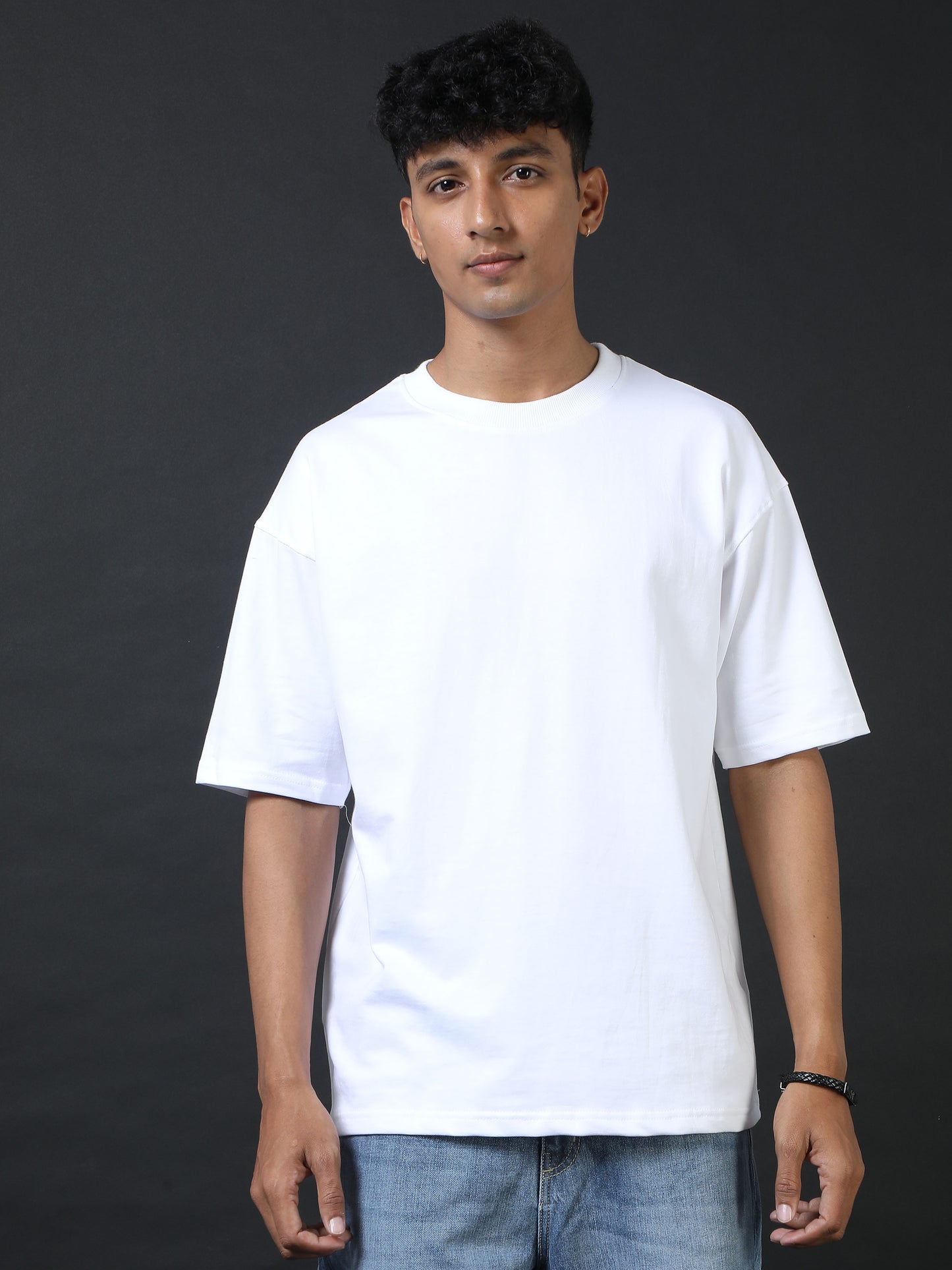 Space White Printed Oversized Tee