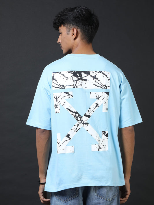 Direction Sky Blue Printed Oversized Tee