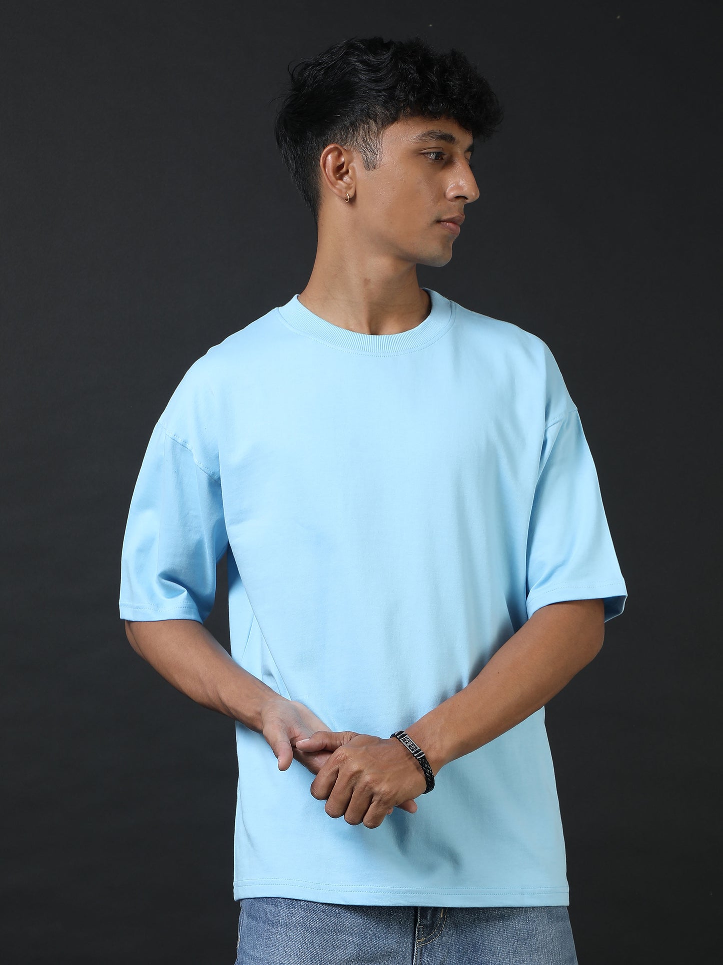 Direction Sky Blue Printed Oversized Tee