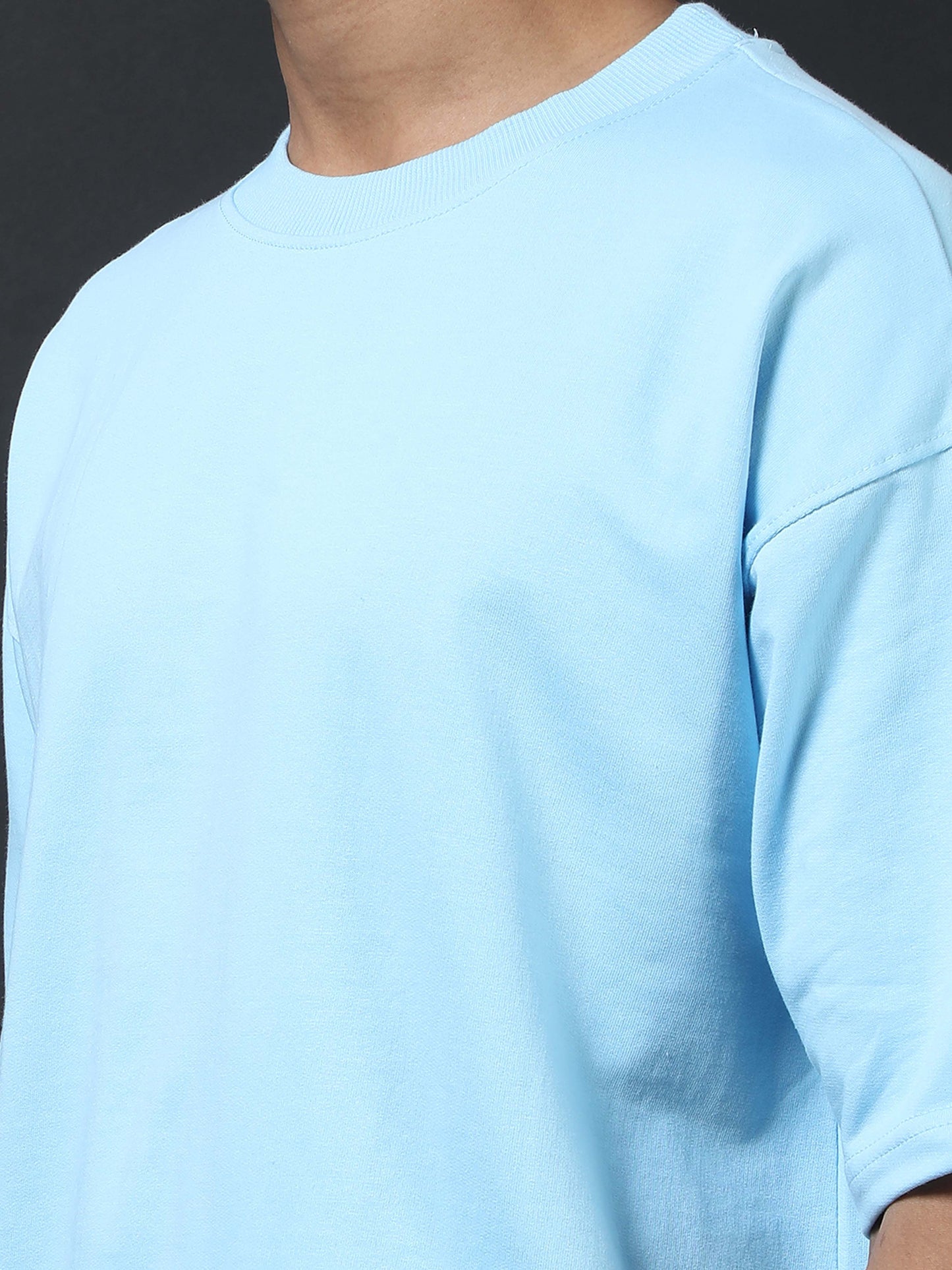 Direction Sky Blue Printed Oversized Tee
