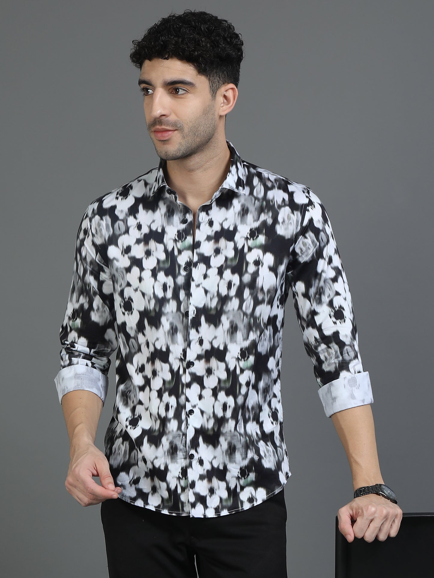 Black & White Floral Printed Shirt