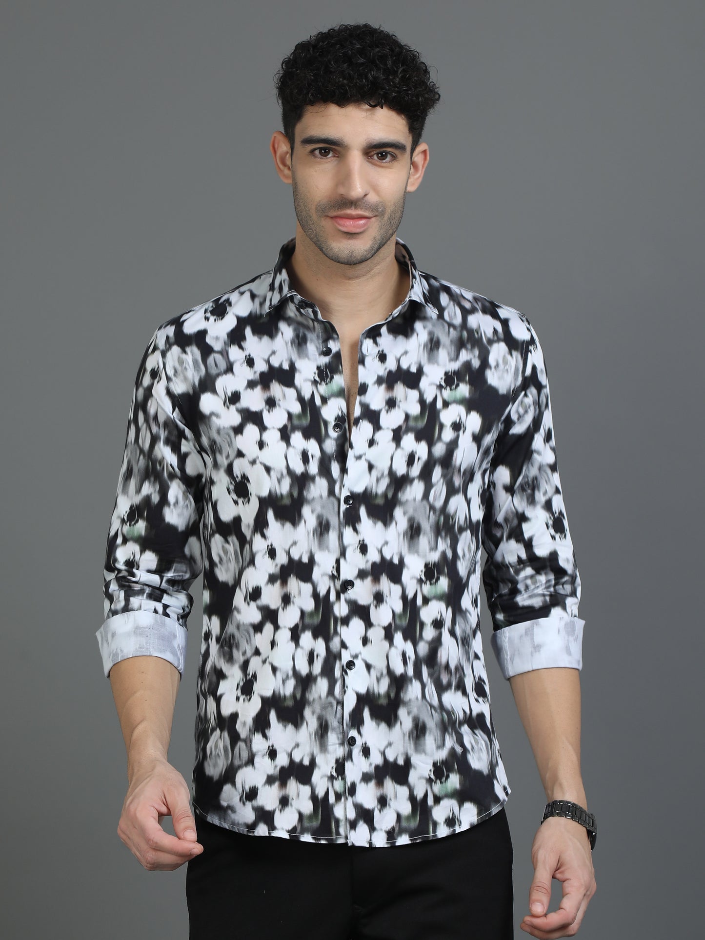 Black & White Floral Printed Shirt