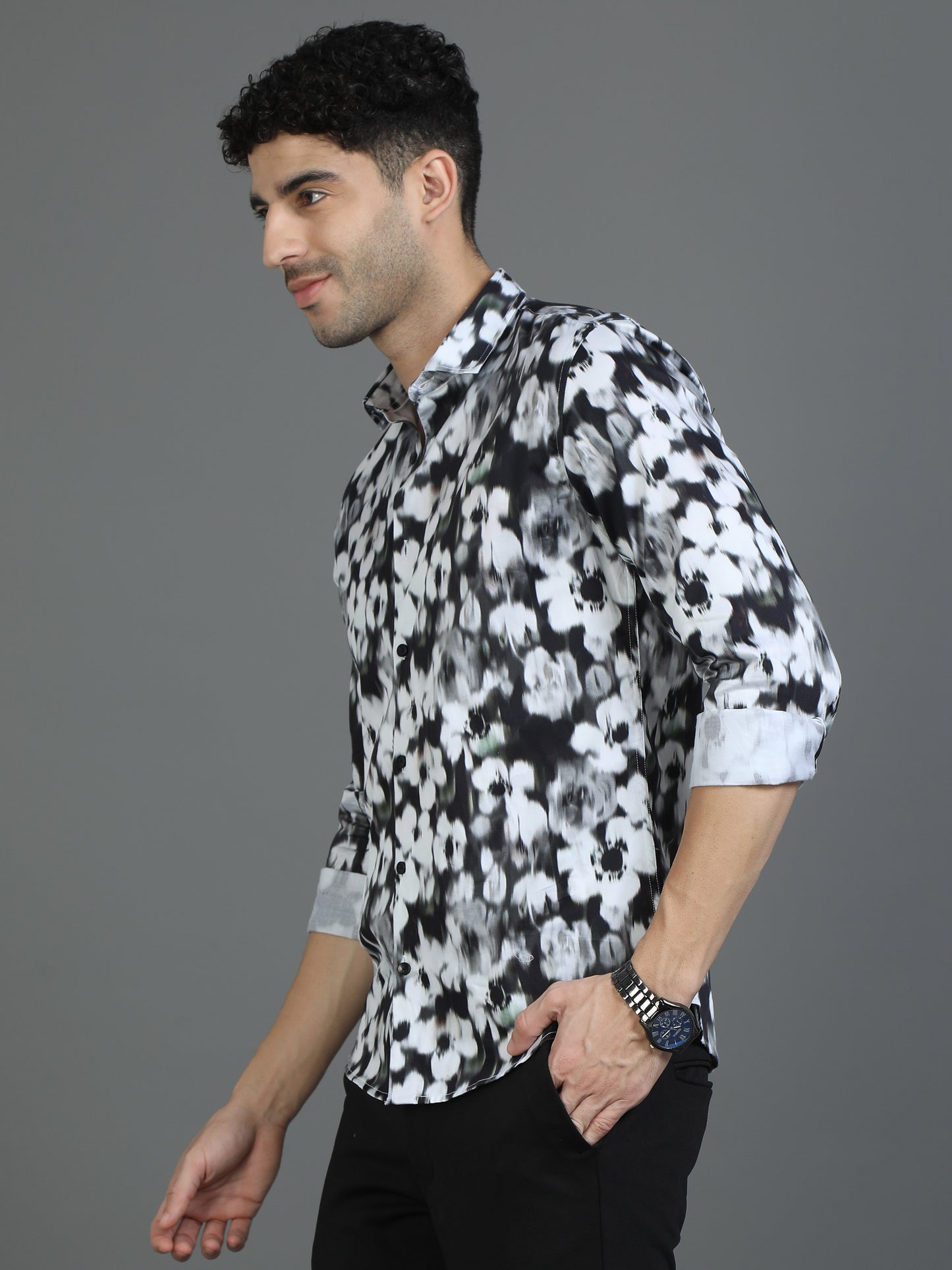 Black & White Floral Printed Shirt