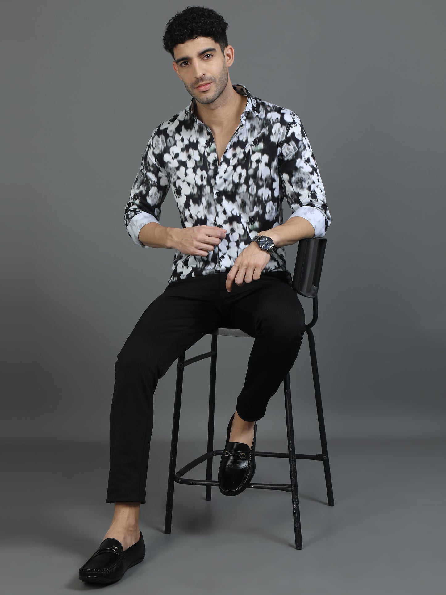 Black & White Floral Printed Shirt