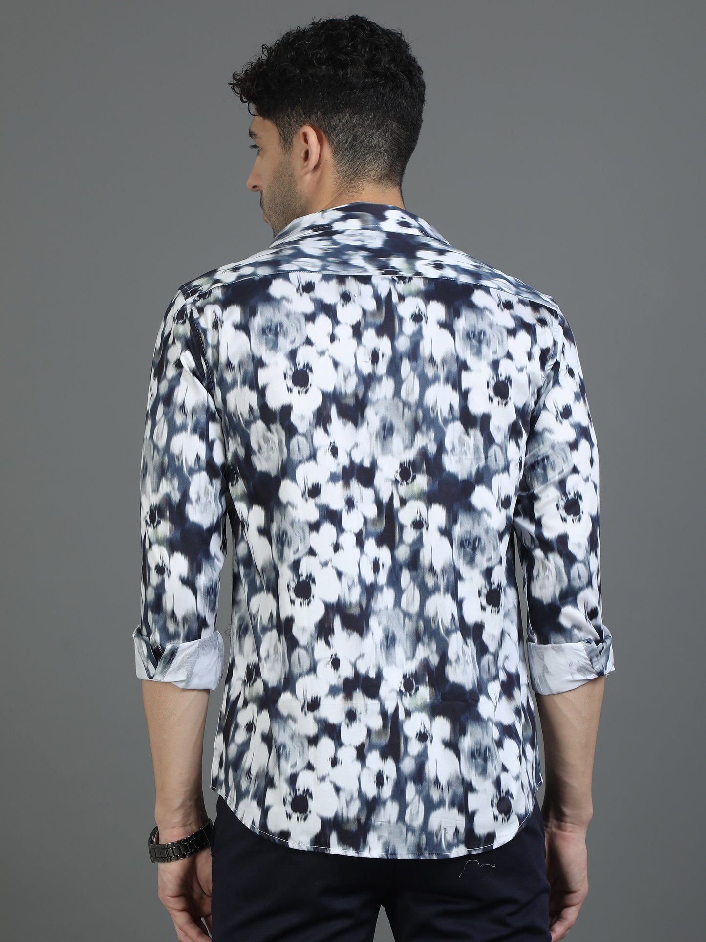 Navy & White Floral Printed Shirt
