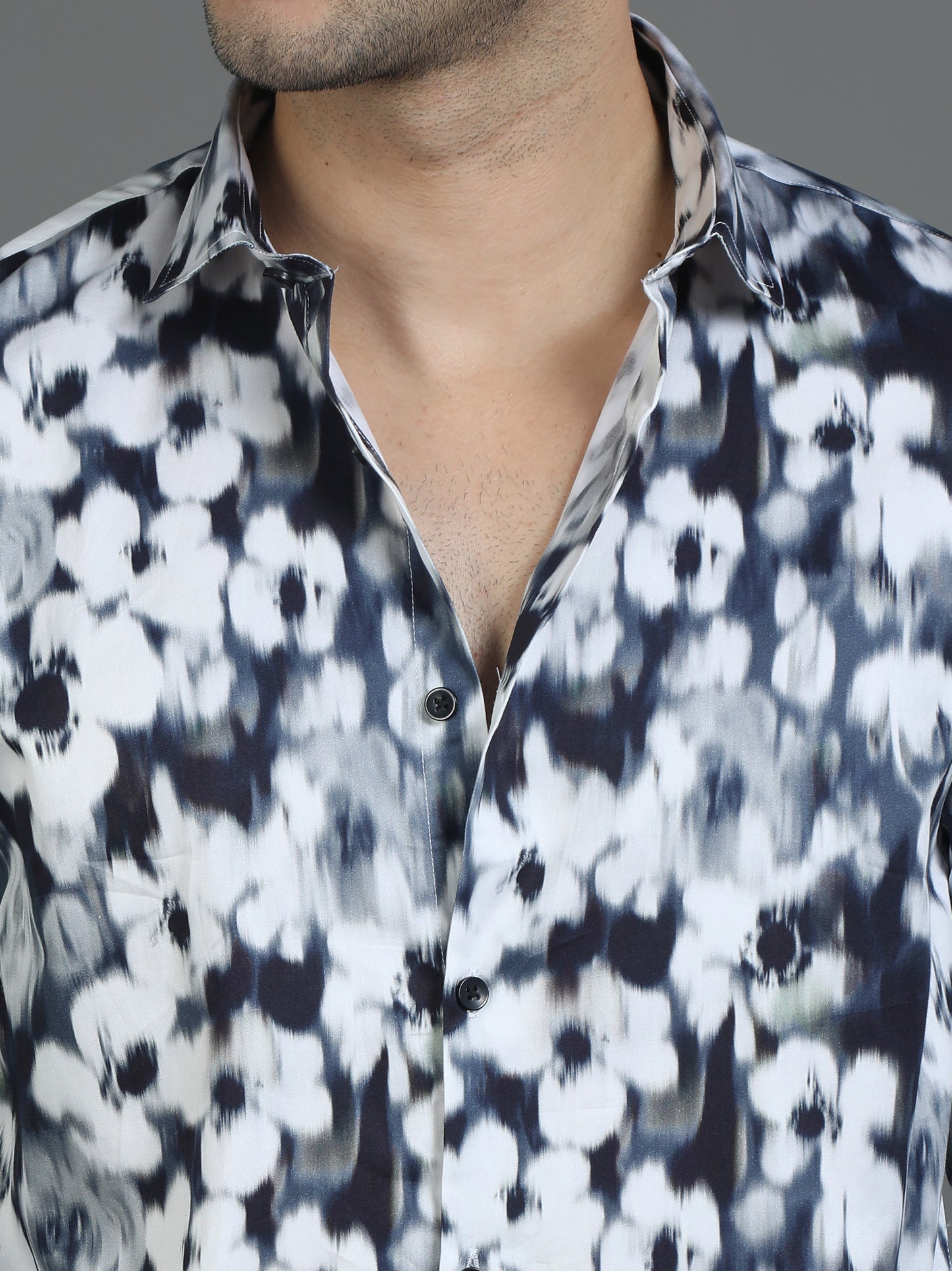 Navy & White Floral Printed Shirt