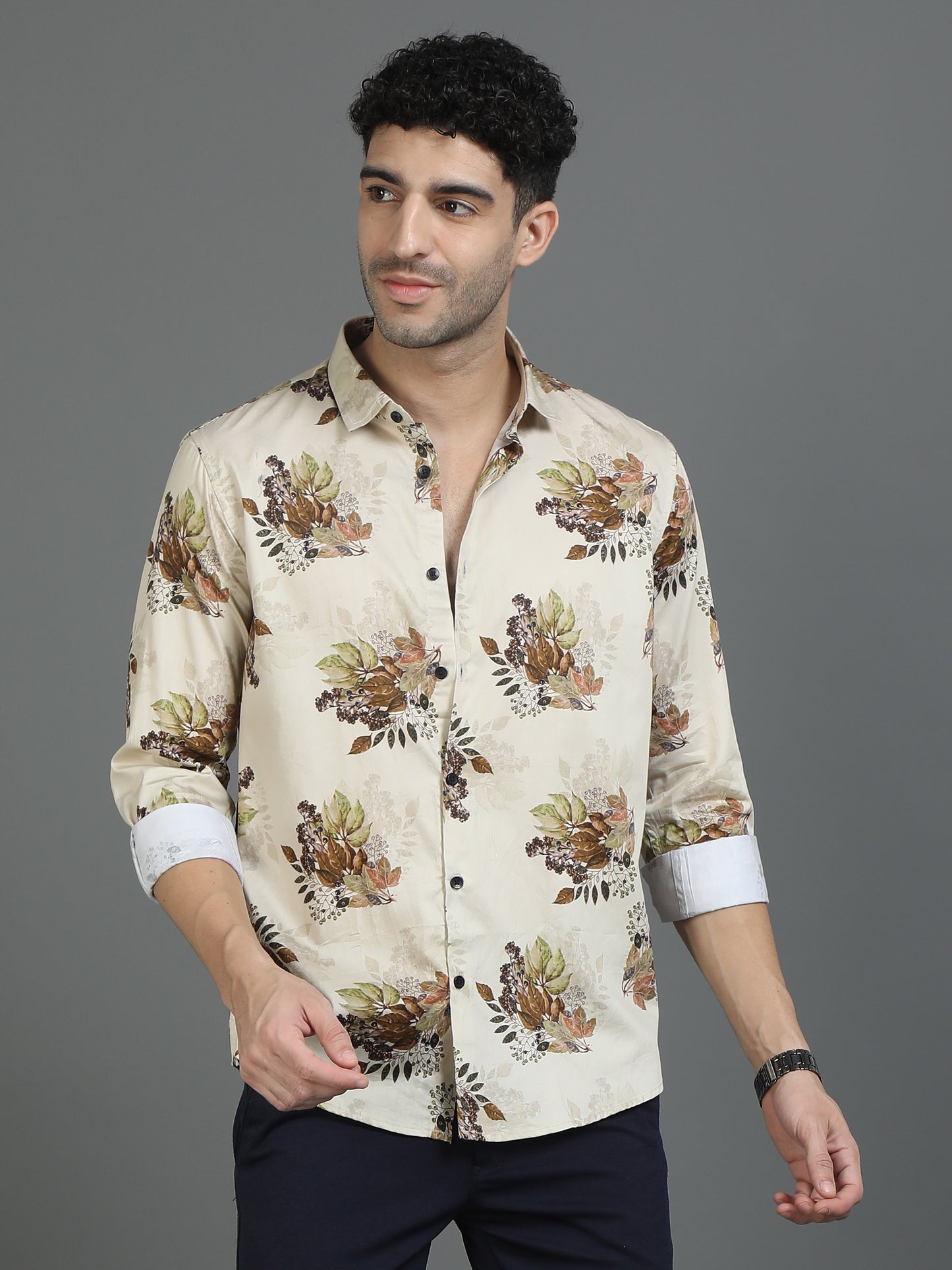 Beige Floral Printed Shirt
