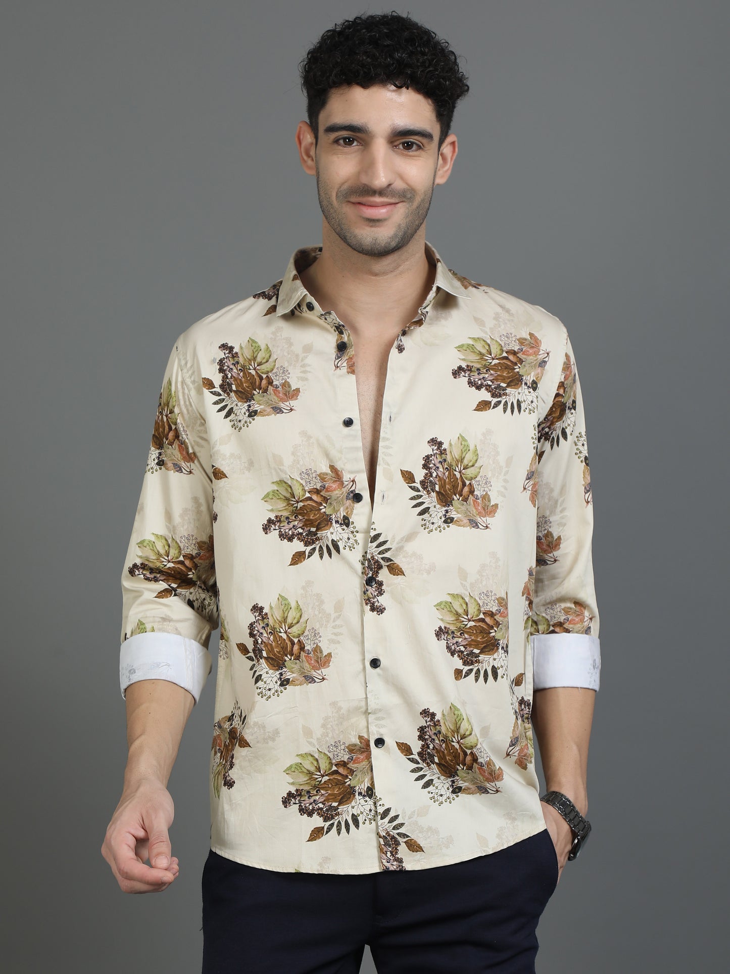 Beige Floral Printed Shirt