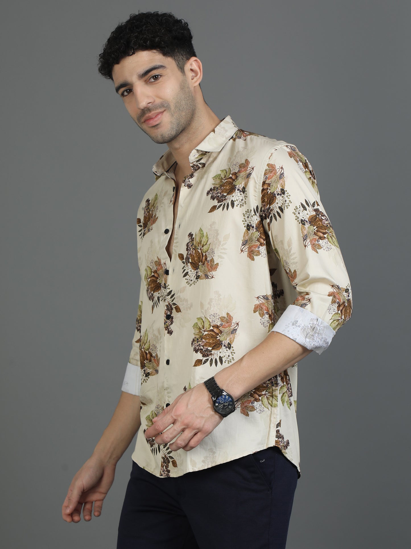 Beige Floral Printed Shirt