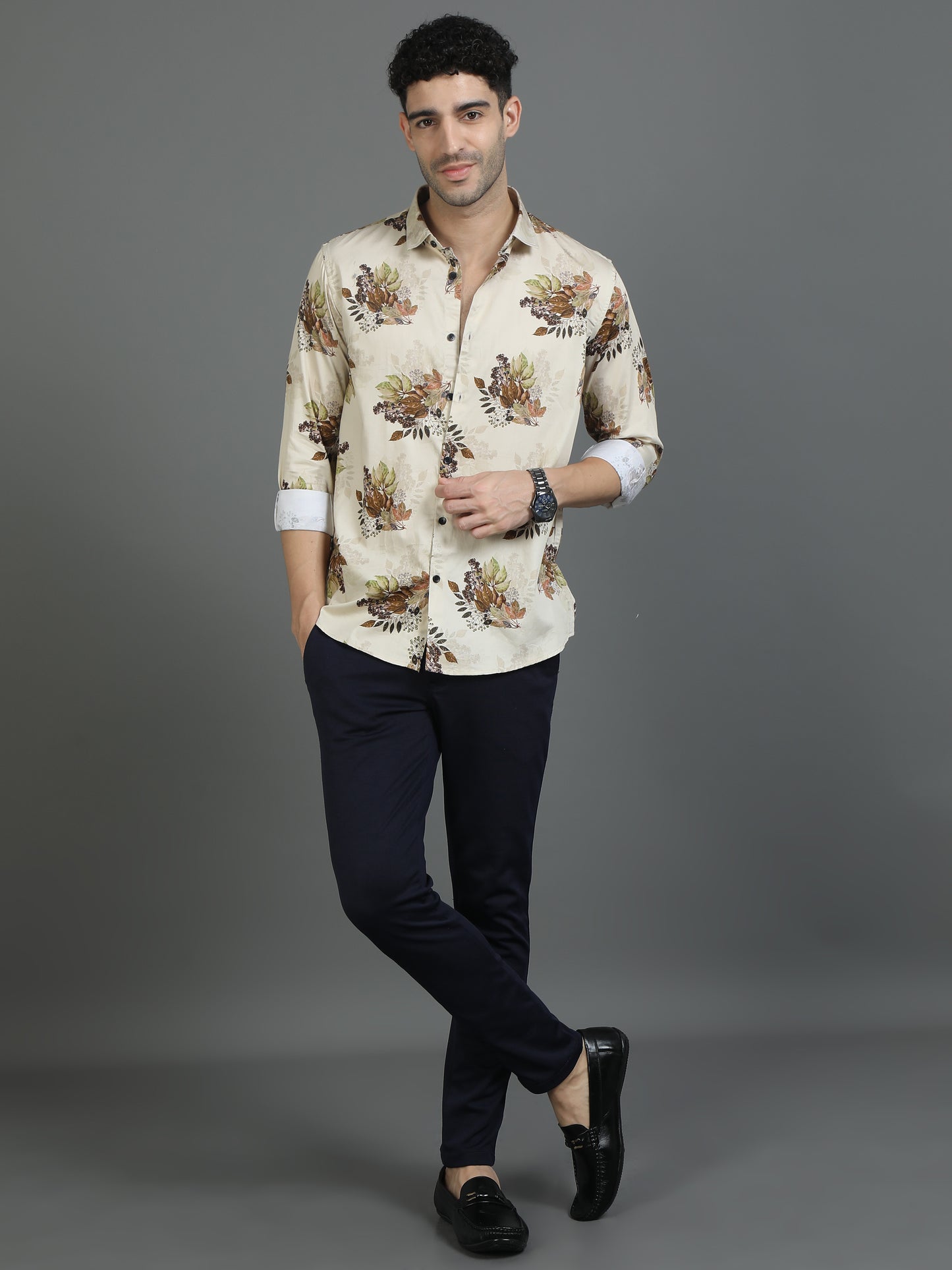 Beige Floral Printed Shirt