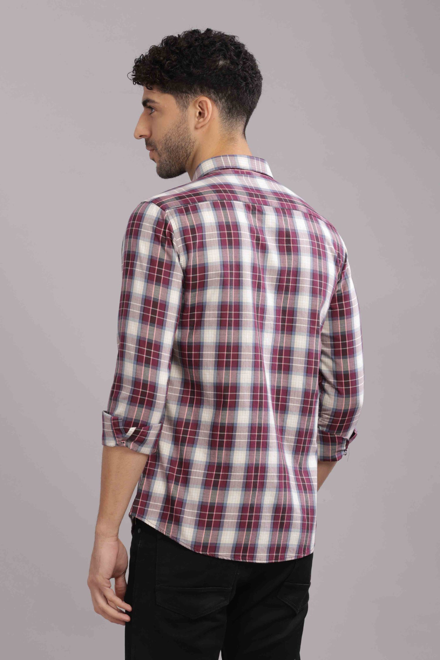Maroon Double Box Pocket Checks Shirt