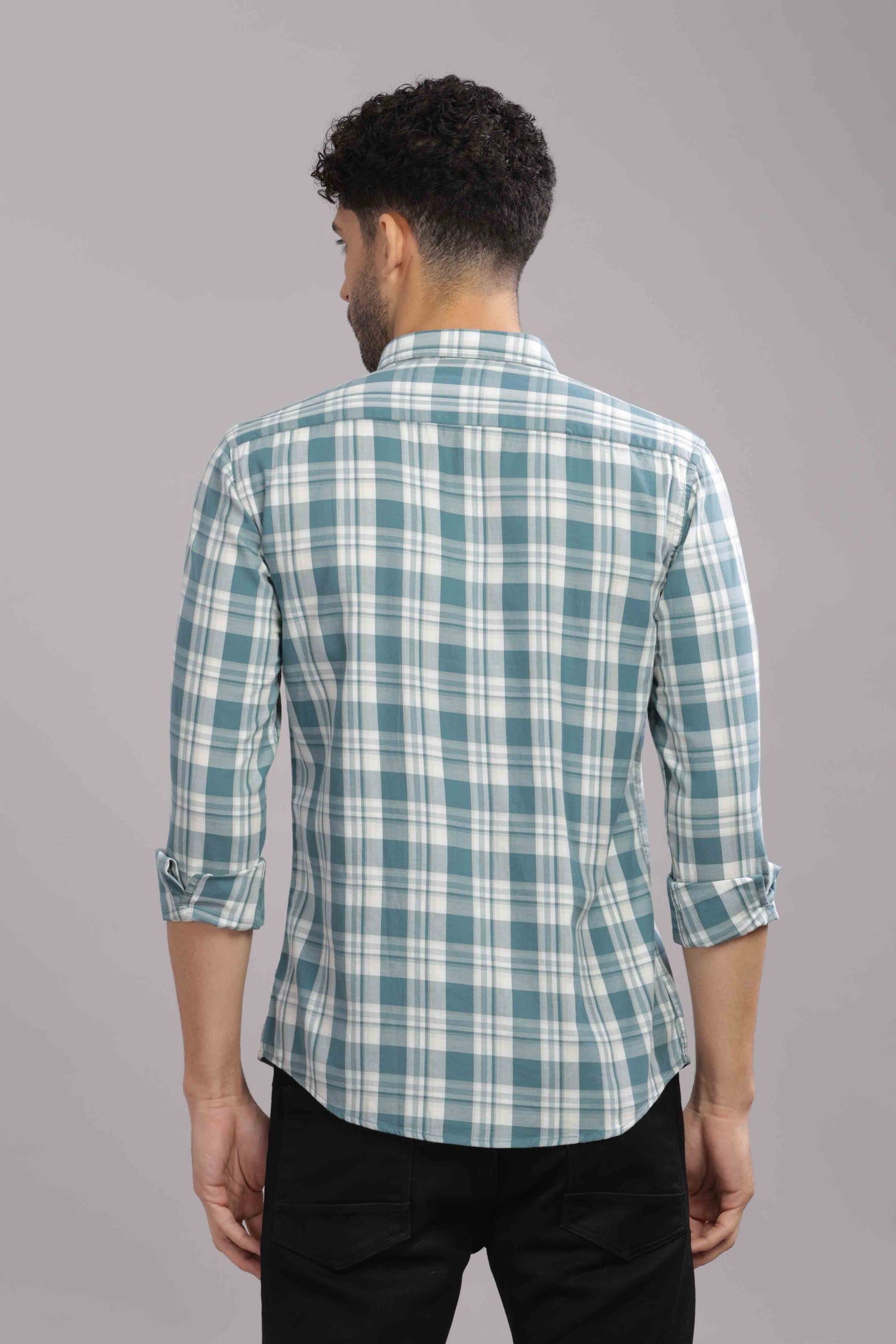 Bluish Double Box Pocket Checks Shirt