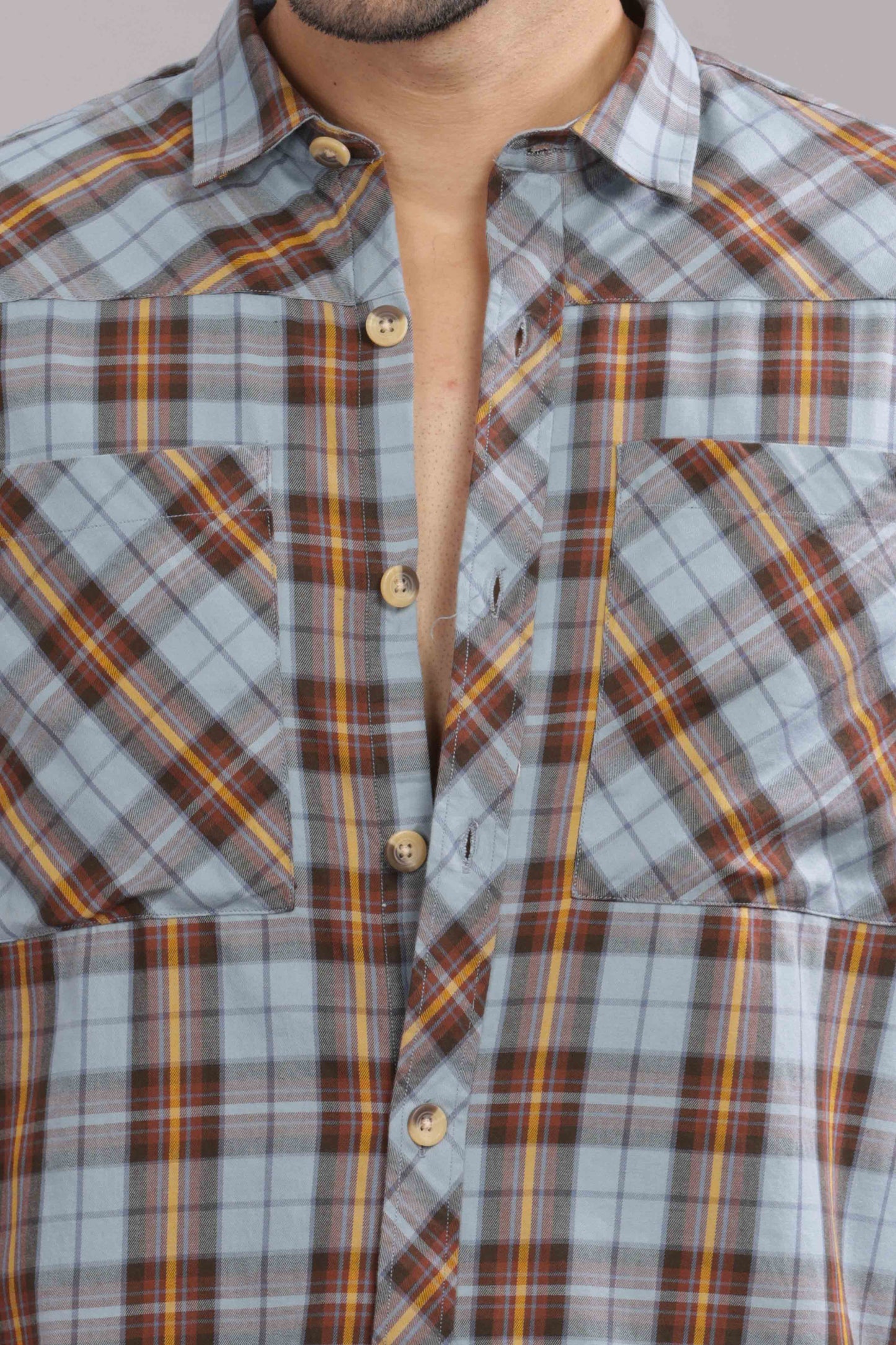 Skyblue Double Box Pocket Checks Shirt