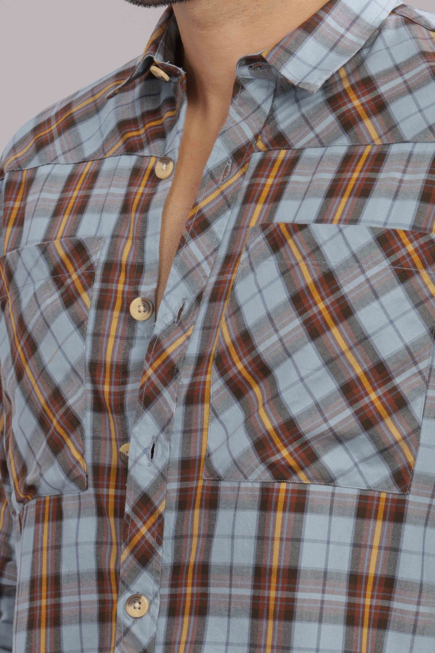 Skyblue Double Box Pocket Checks Shirt