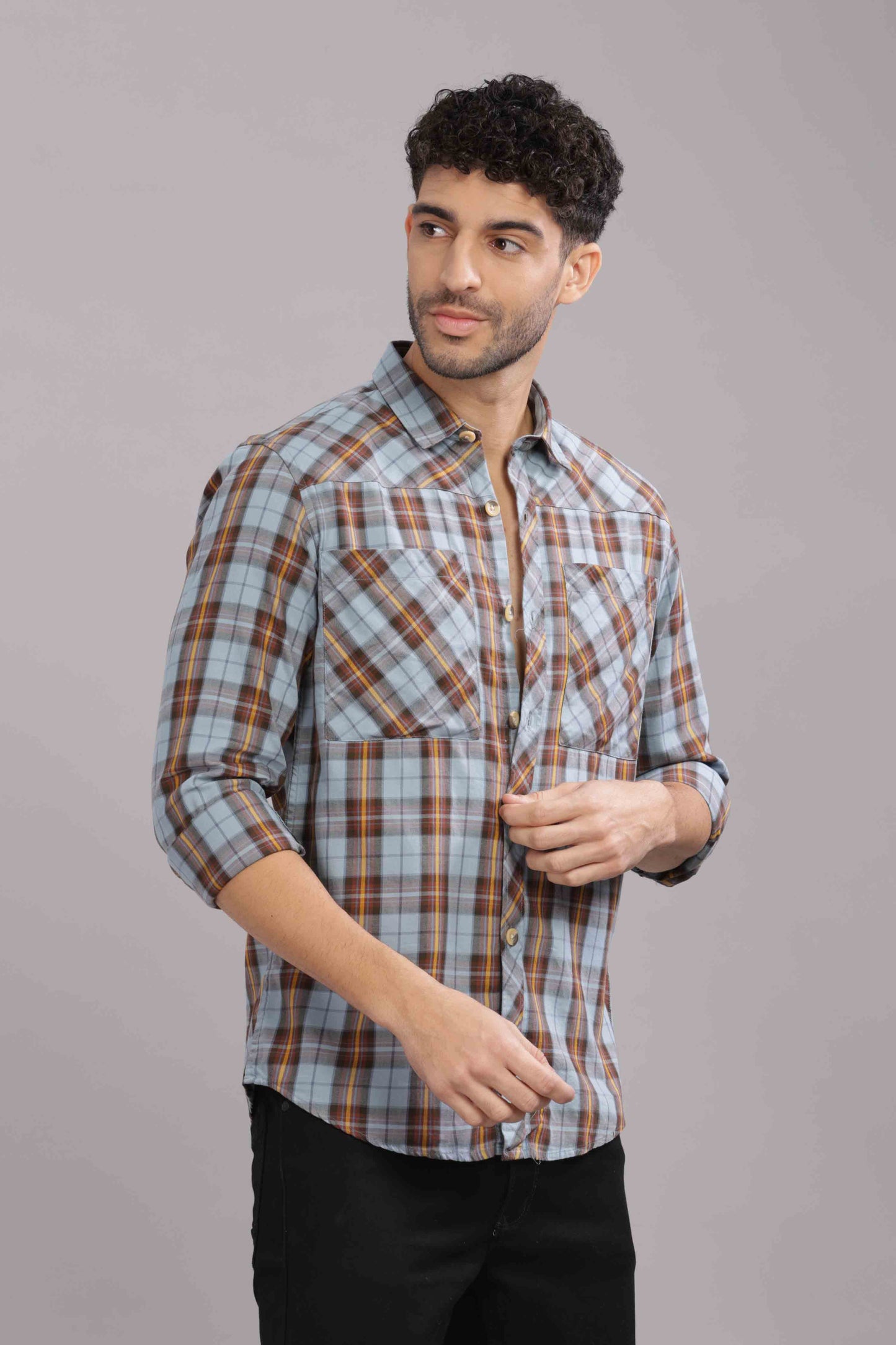 Skyblue Double Box Pocket Checks Shirt