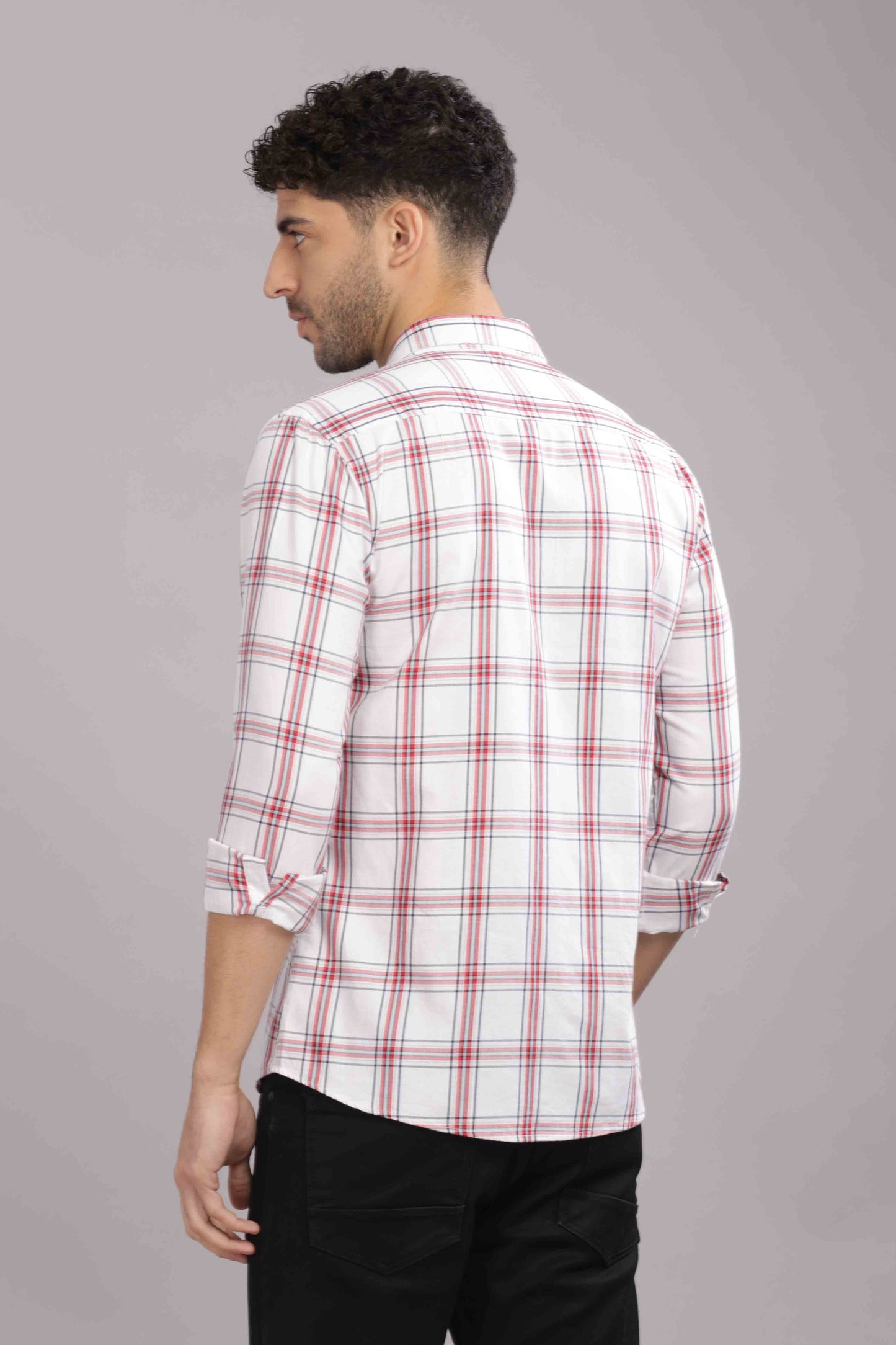 Light Red Double Box Pocket Checks Shirt