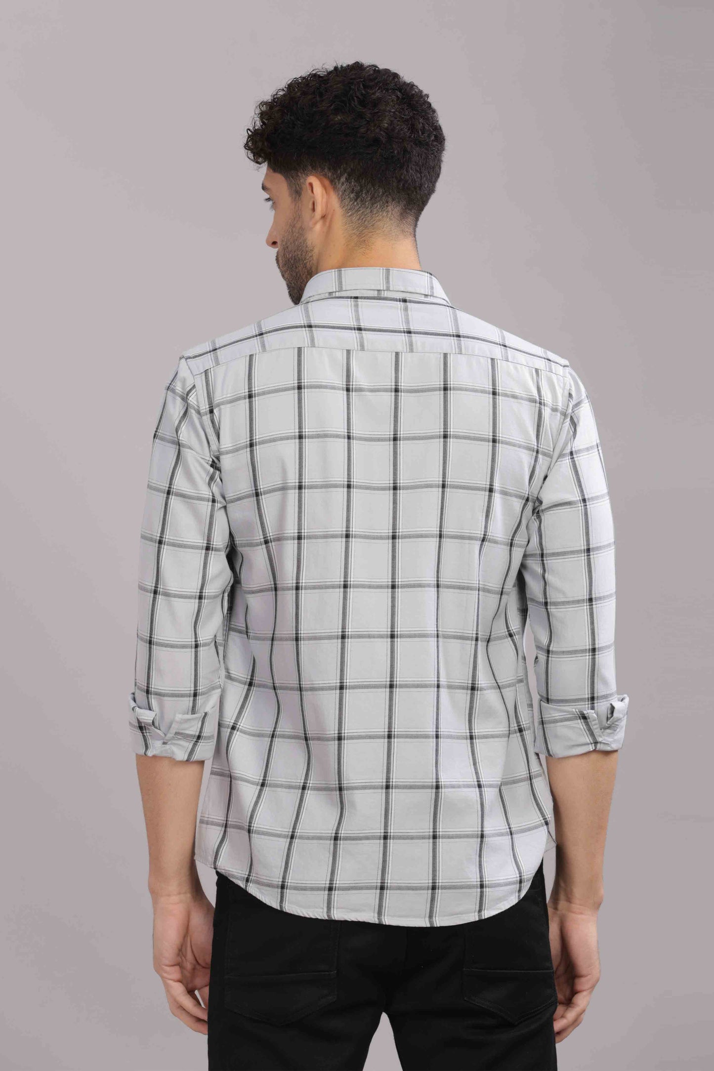 Grey Double Box Pocket Checks Shirt