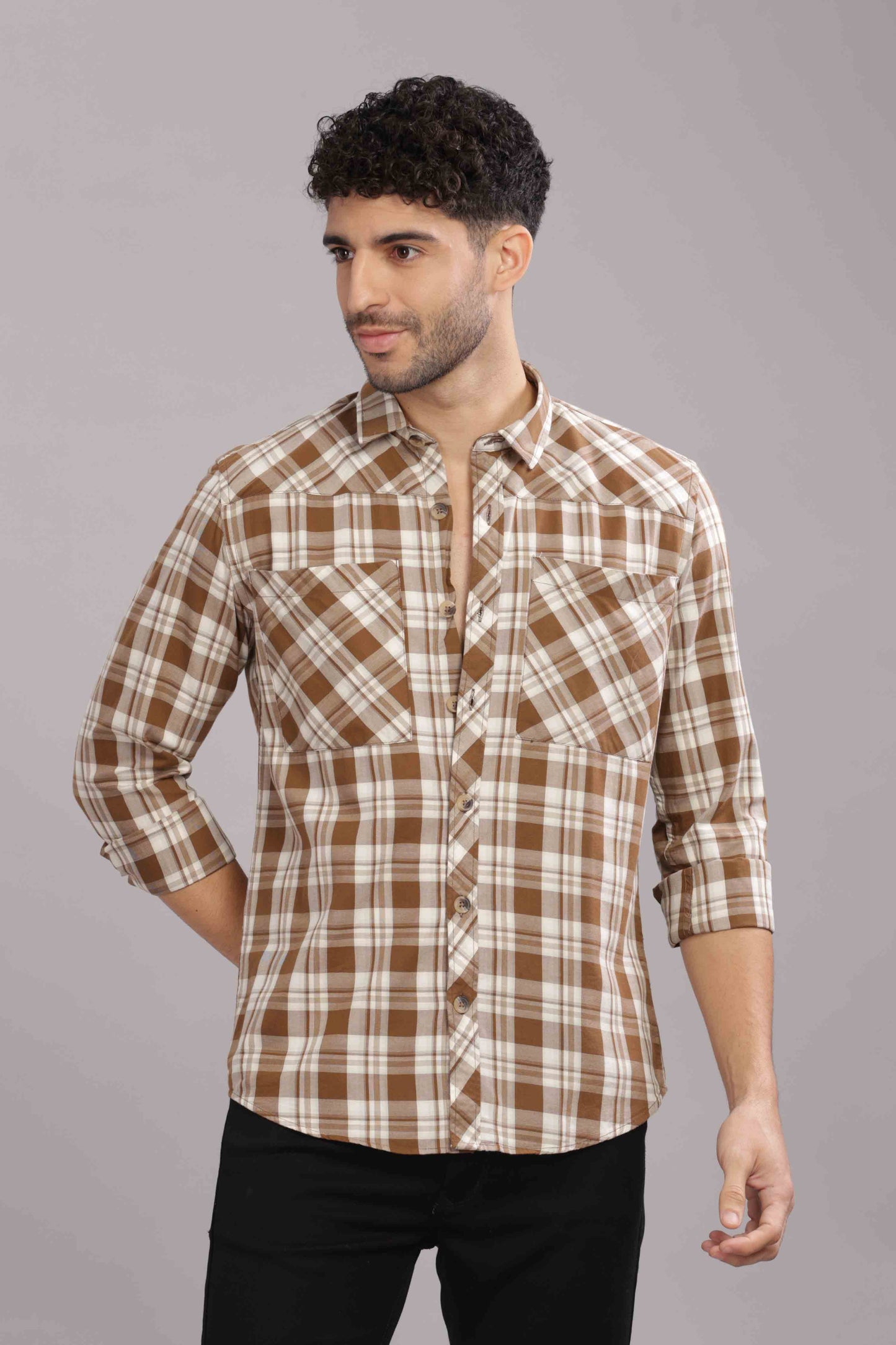 Golden Double Box Pocket Checks Shirt