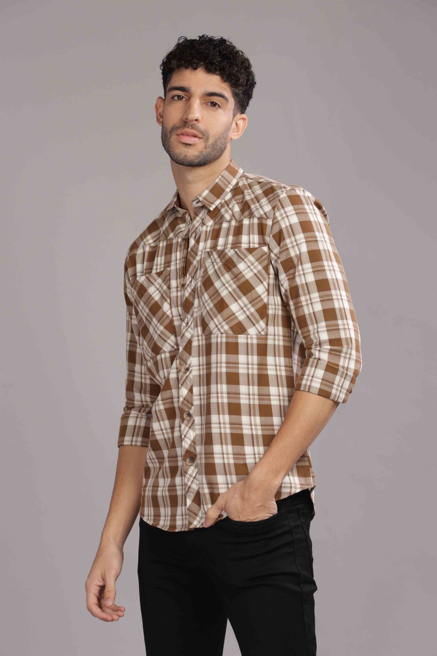 Golden Double Box Pocket Checks Shirt