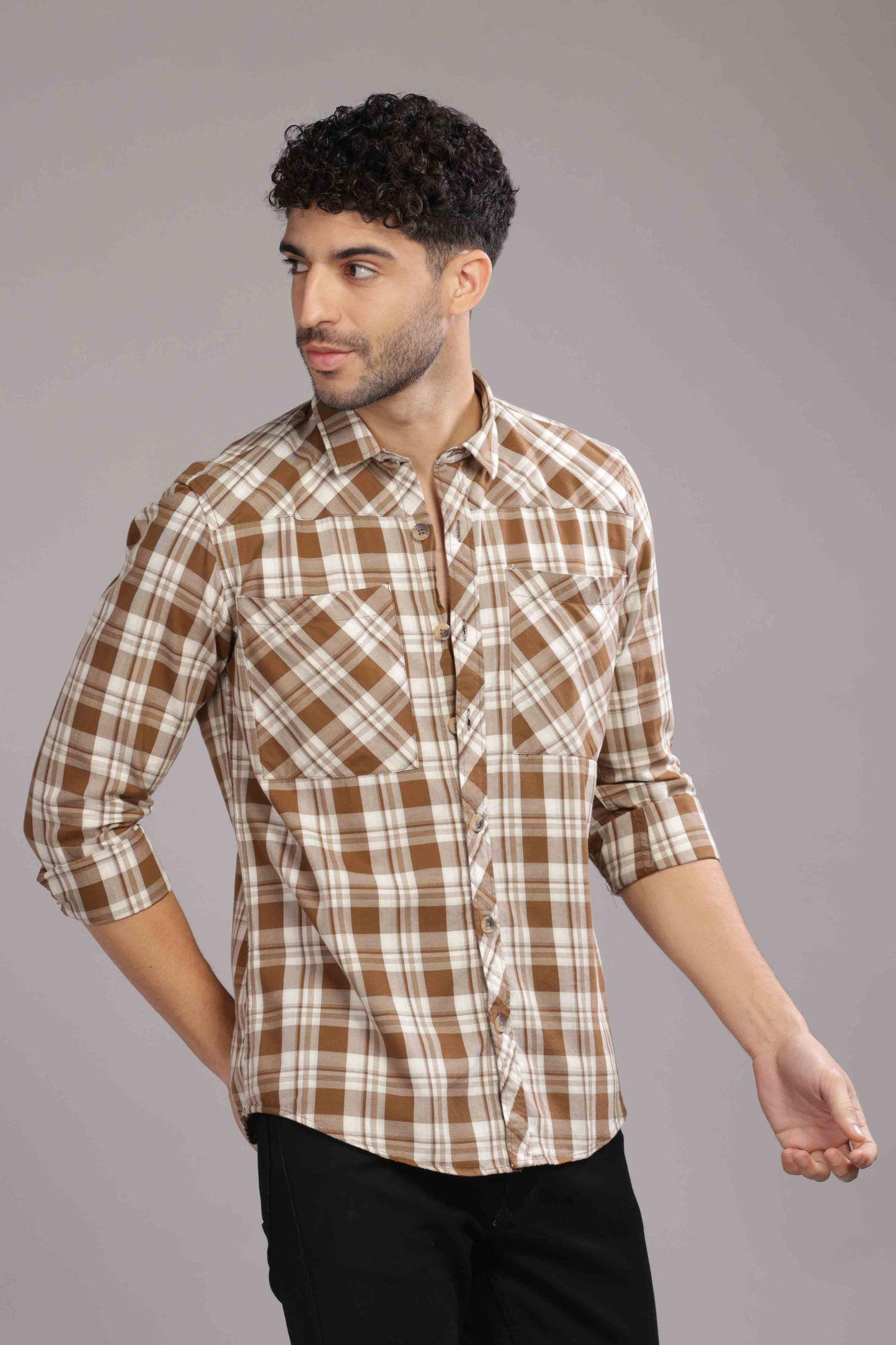 Golden Double Box Pocket Checks Shirt