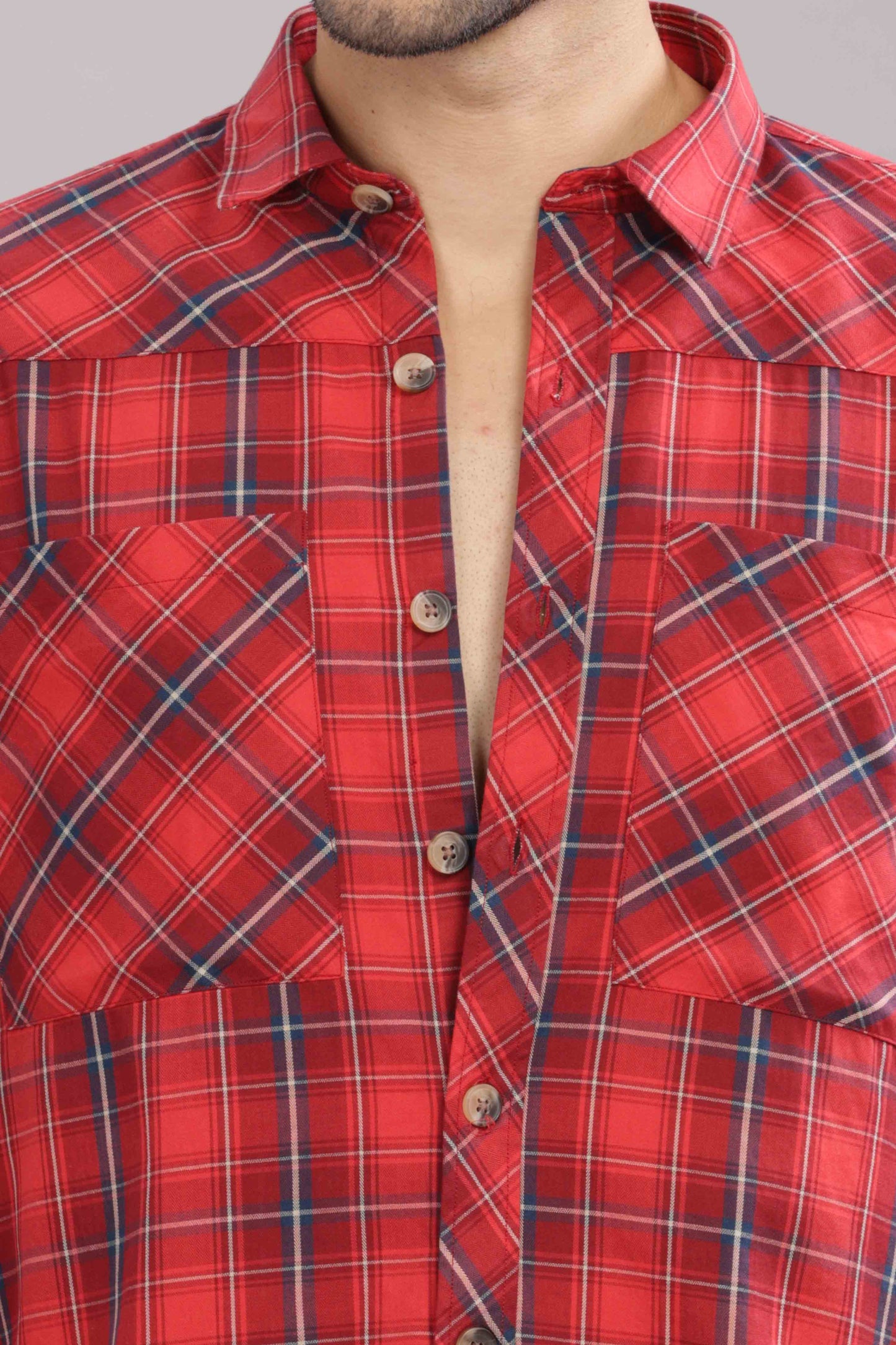 Red Double Box Pocket Checks Shirt