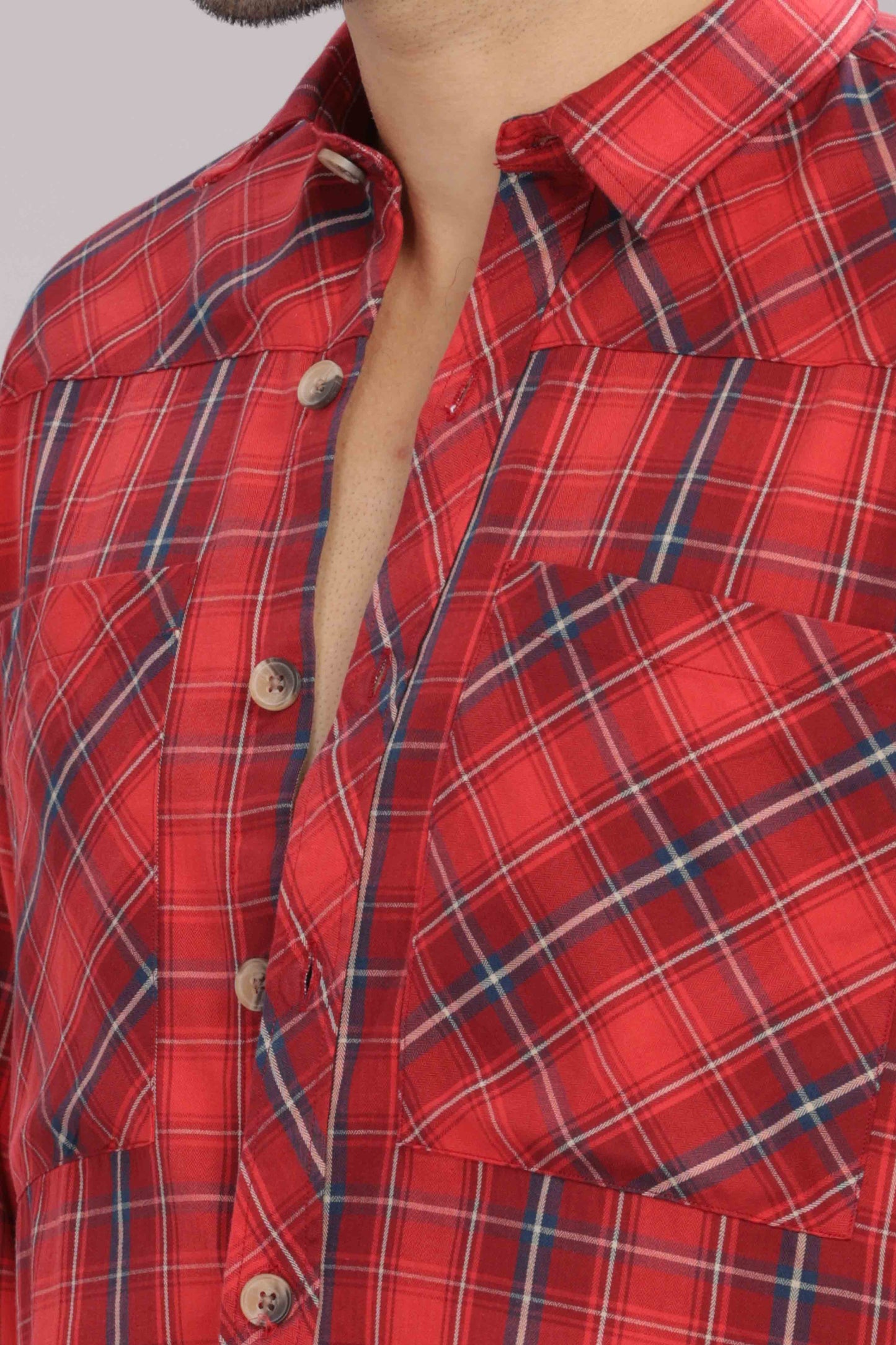 Red Double Box Pocket Checks Shirt