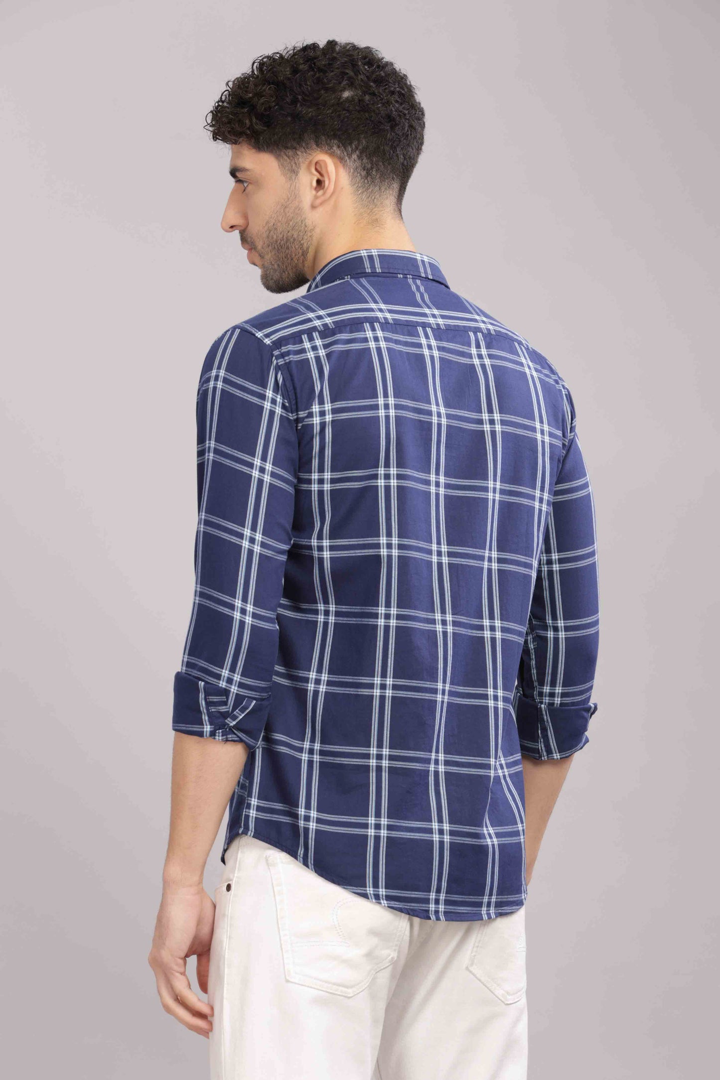 Blue Double Box Pocket Checks Shirt