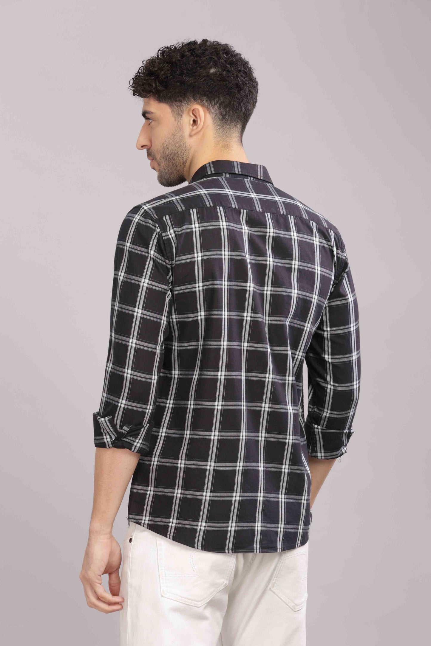 Black Double Box Pocket Checks Shirt