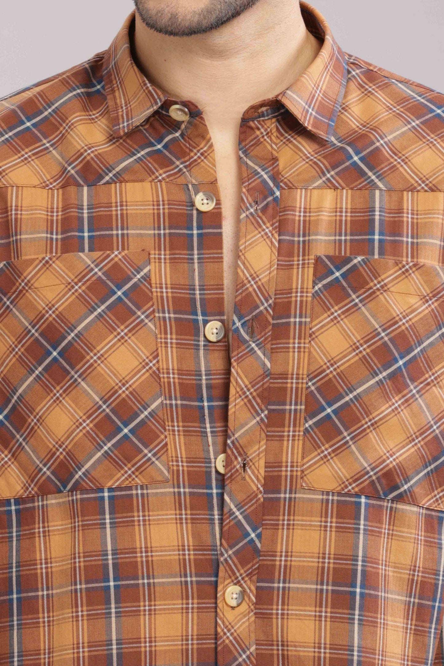 Fawn Double Box Pocket Checks Shirt