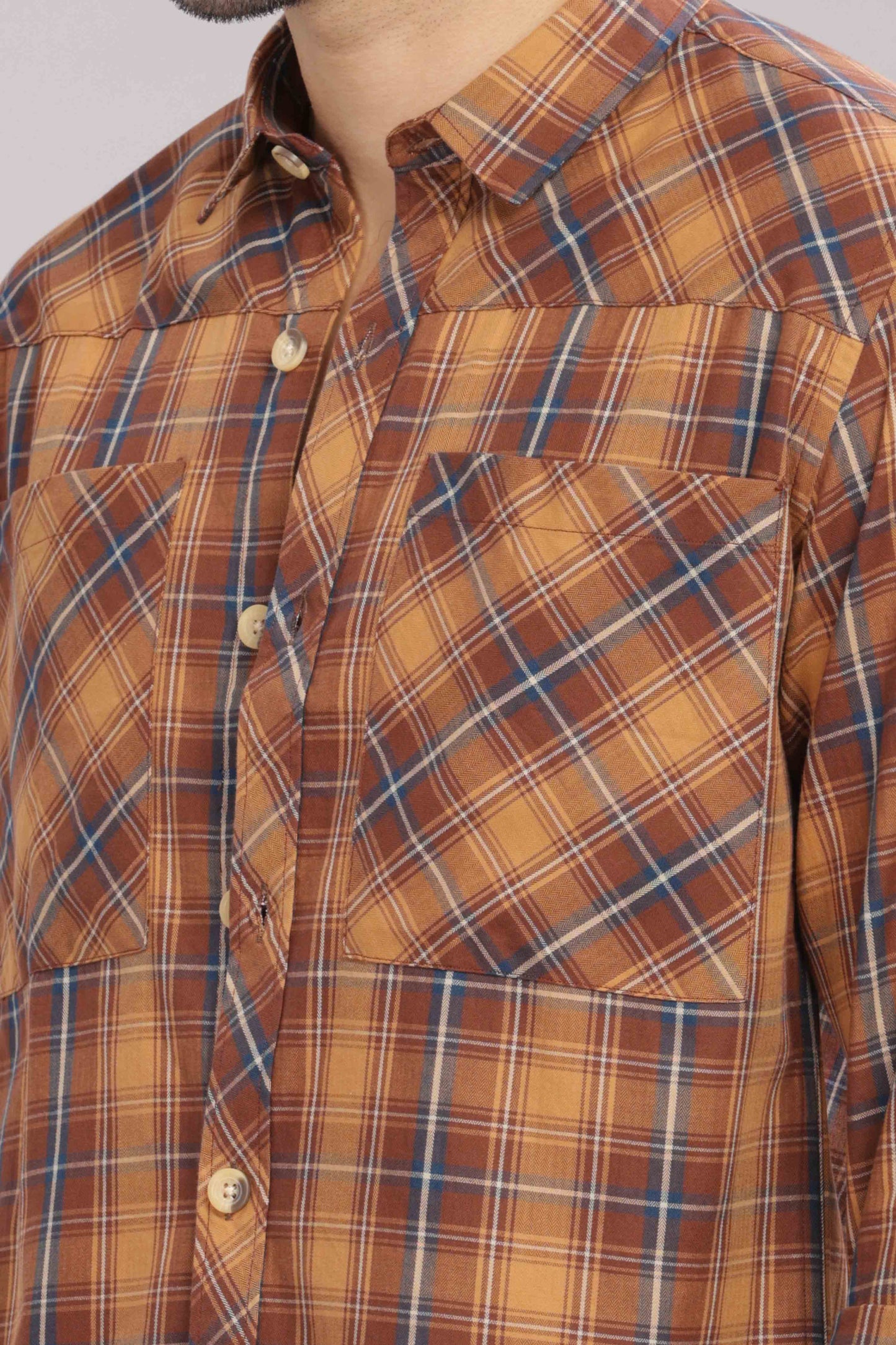 Fawn Double Box Pocket Checks Shirt