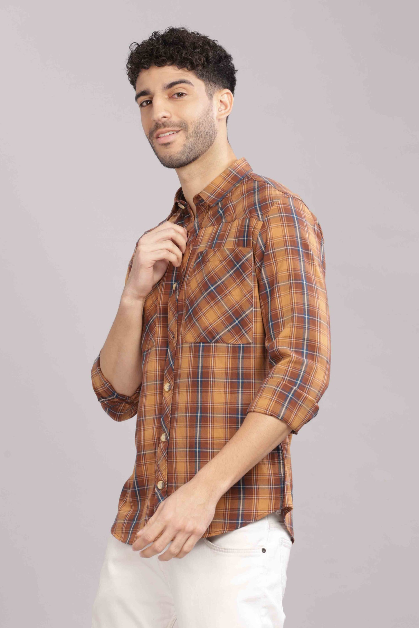 Fawn Double Box Pocket Checks Shirt