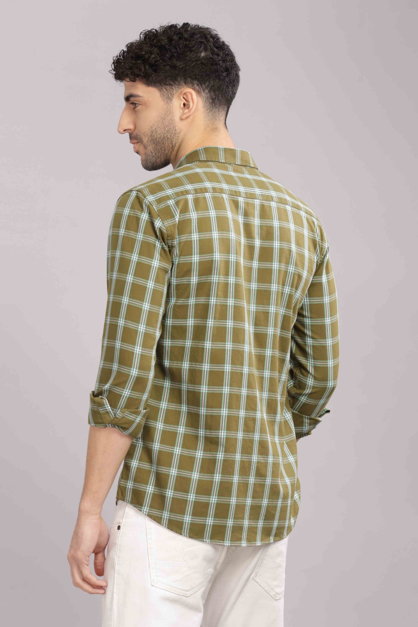 Green Double Box Pocket Checks Shirt