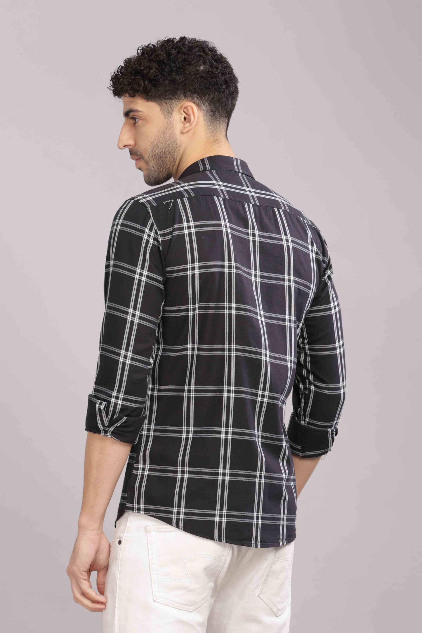 Black Double Box Pocket Checks Shirt