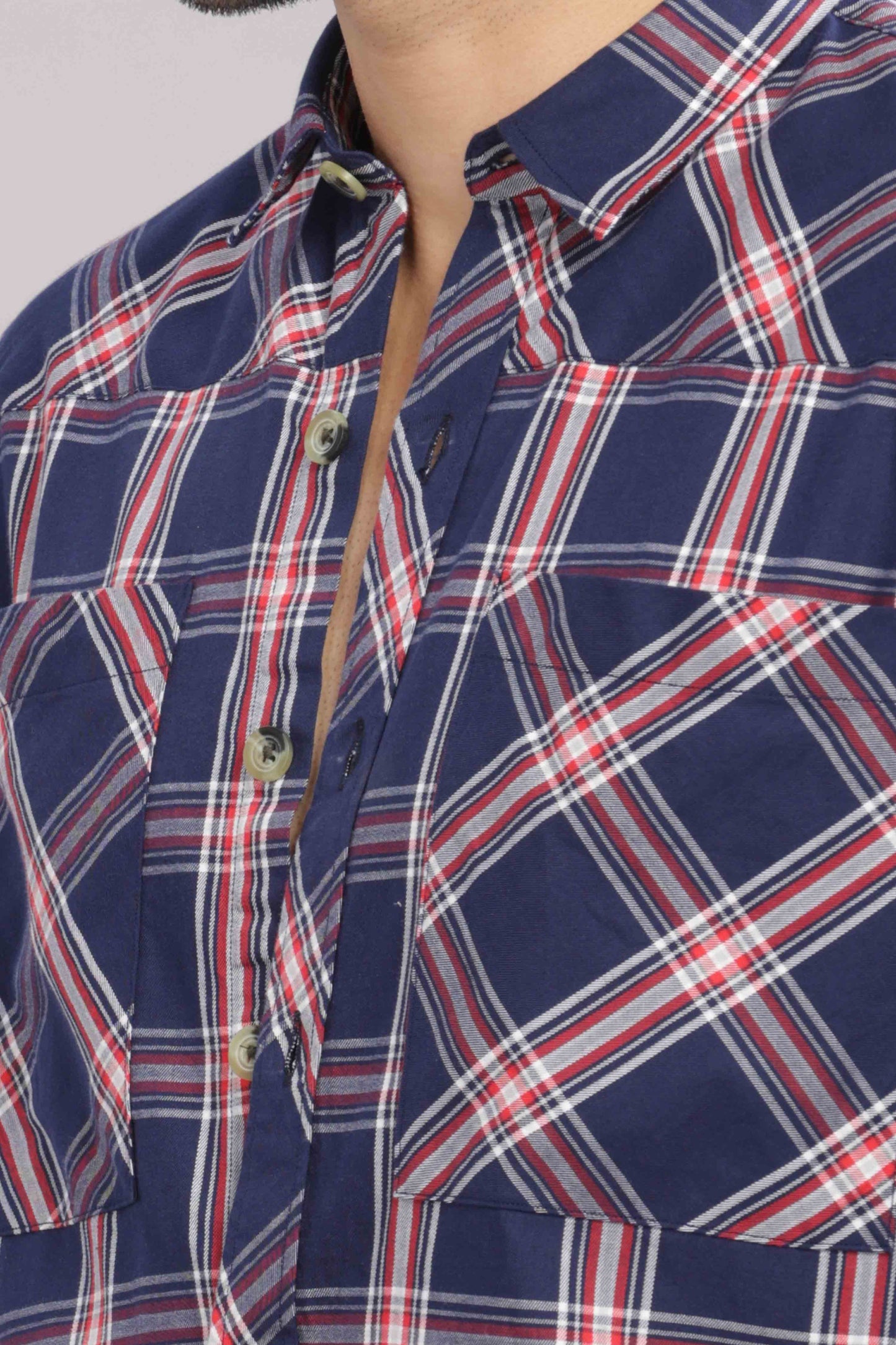 Blue Double Box Pocket Checks Shirt
