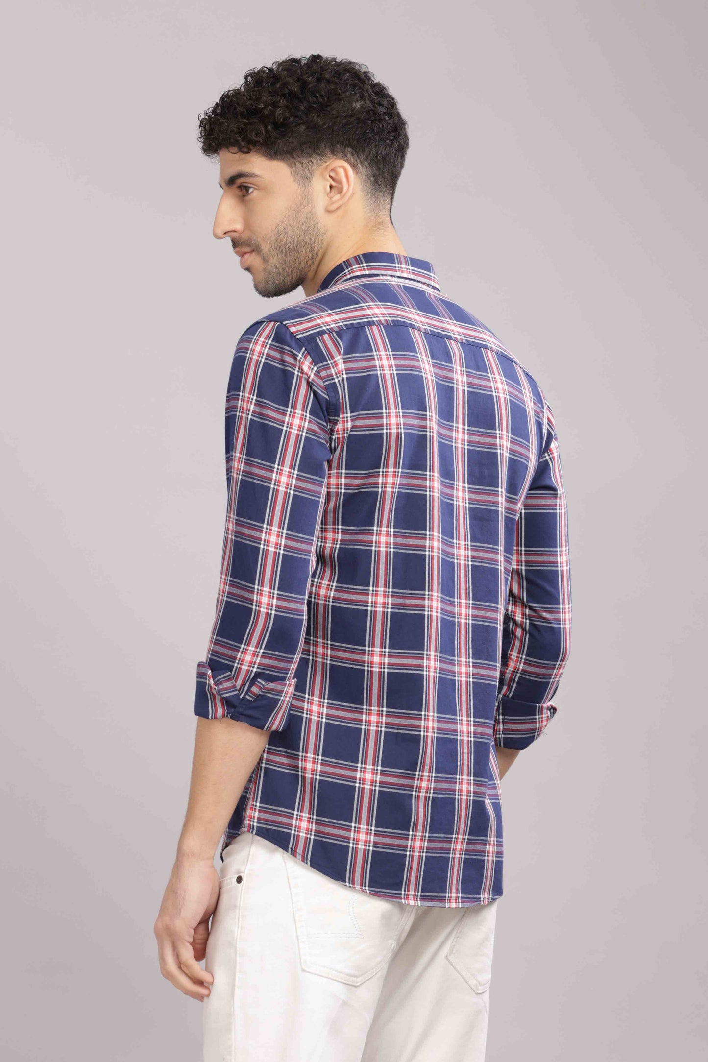 Blue Double Box Pocket Checks Shirt