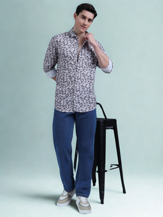 Beige And Black Printed  shirt