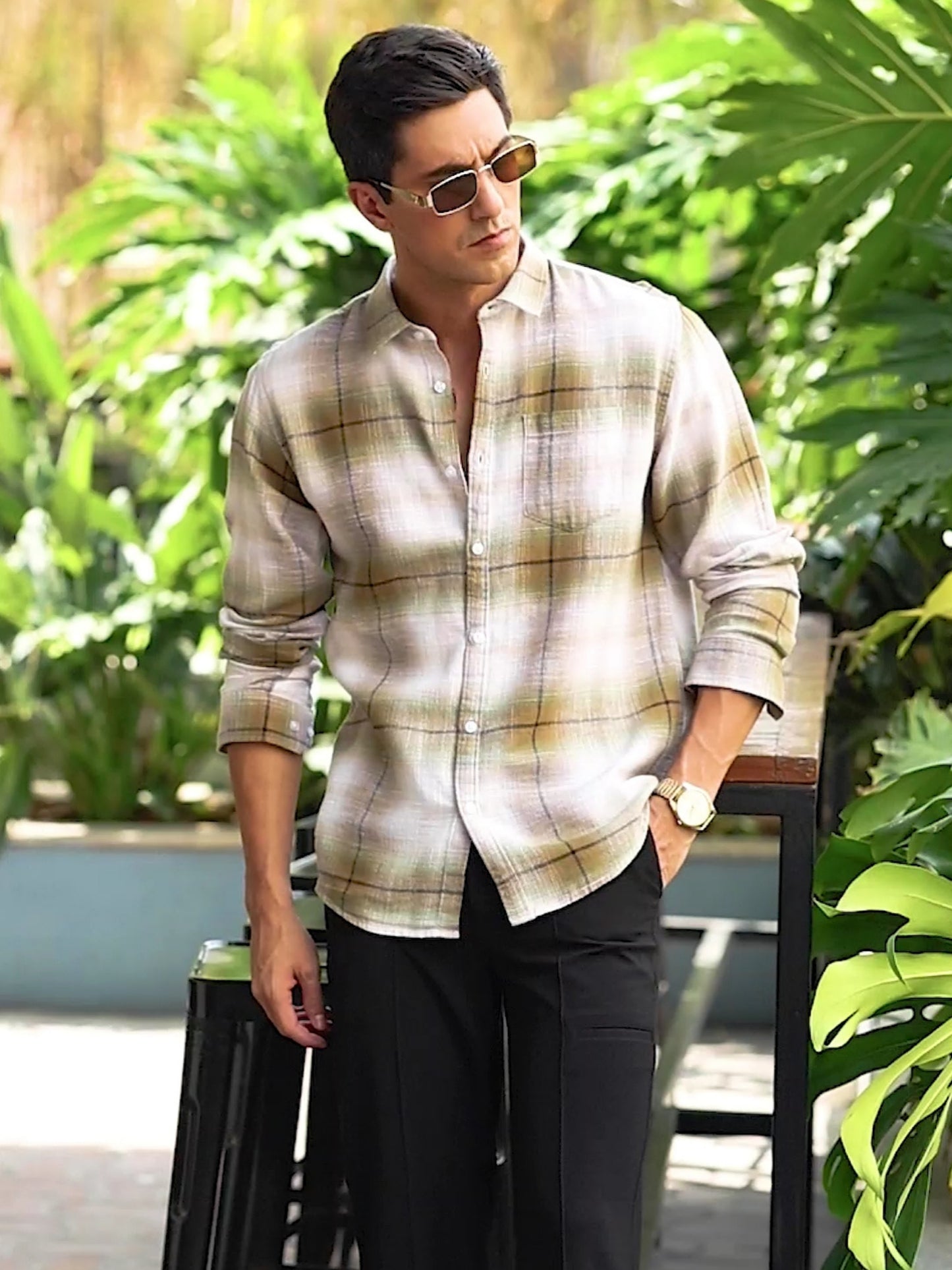 Green Mixed  Checkered Shirt
