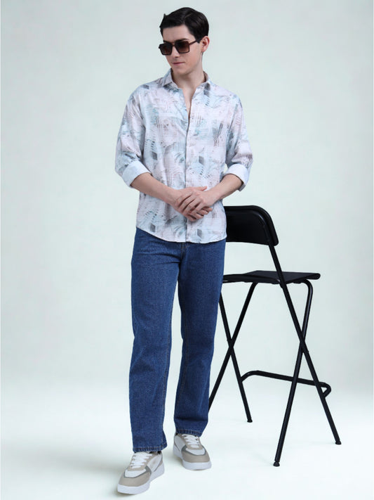 White and Blue Printed Shirt