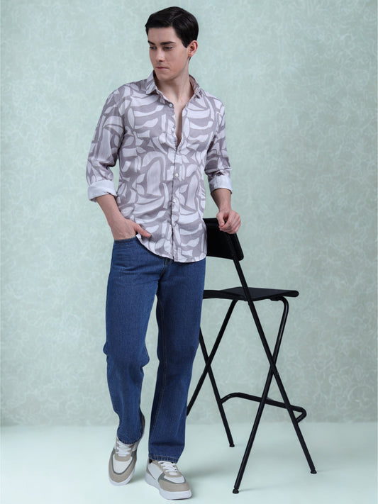 Grey with  White leaf Printed Shirt