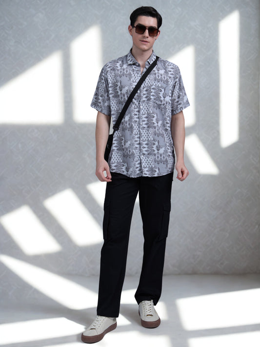 Stone Grey Printed Shirt