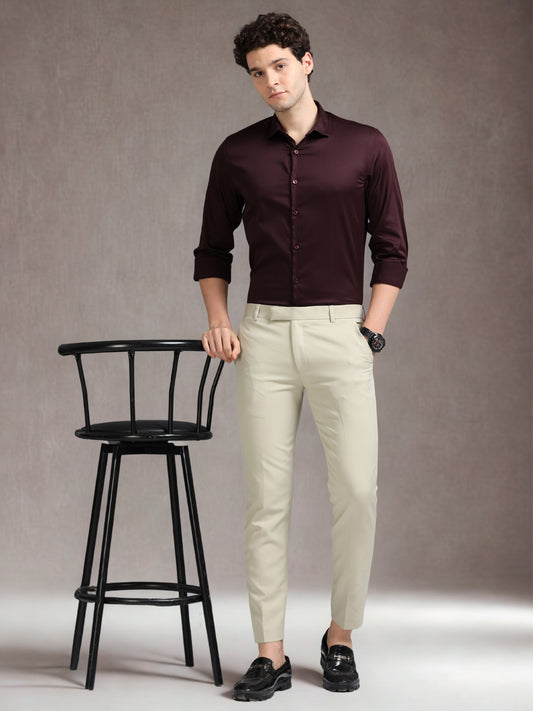 Brown 60's Satin lycra Shirt